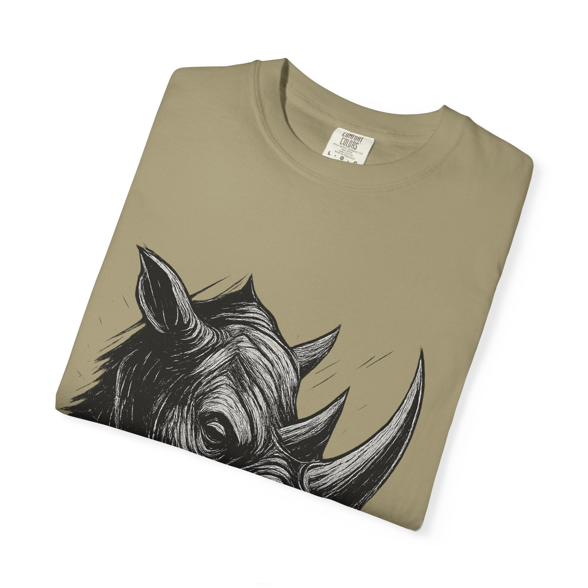 Grunge Rhino T-shirt, Punk Rhino Tee, Rhino Linocut Shirt, Rebel Rhinoceros Top, Edgy Animal Graphic Tee