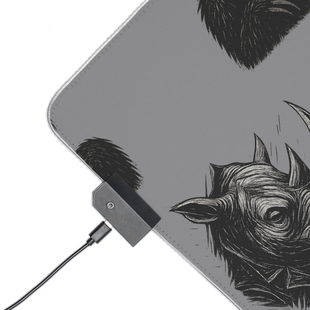 LED Gaming Mouse Pad with Unique Creature Design, Rhino and Sloth Illustrations, Punk Style Desk Mat for Gamers, Birthday Gift, Gaming