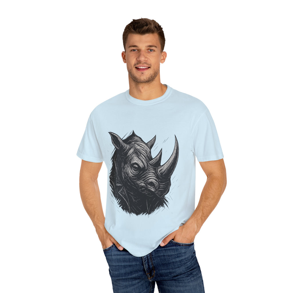 Grunge Rhino T-shirt, Punk Rhino Tee, Rhino Linocut Shirt, Rebel Rhinoceros Top, Edgy Animal Graphic Tee