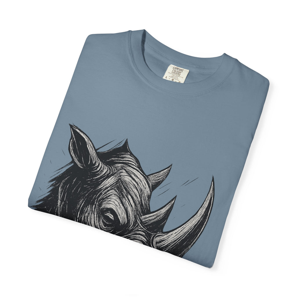 Grunge Rhino T-shirt, Punk Rhino Tee, Rhino Linocut Shirt, Rebel Rhinoceros Top, Edgy Animal Graphic Tee