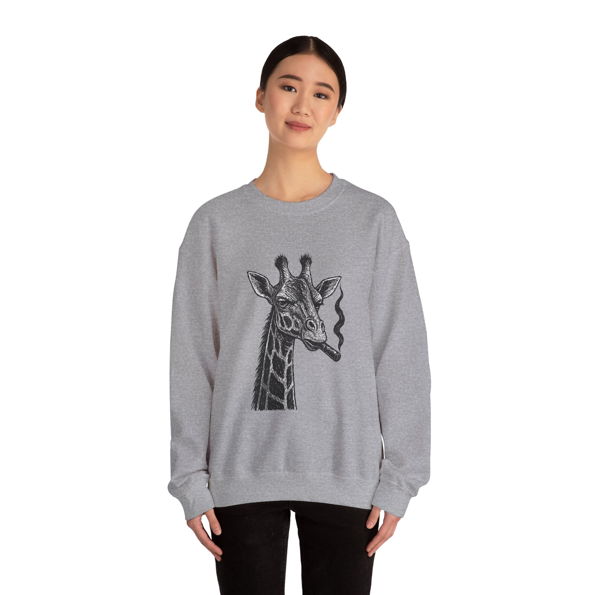 Cool Giraffe Smoking Sweatshirt, Trendy Animal Lover Gift, Unisex Crewneck, Chill Vibe, Casual Wear