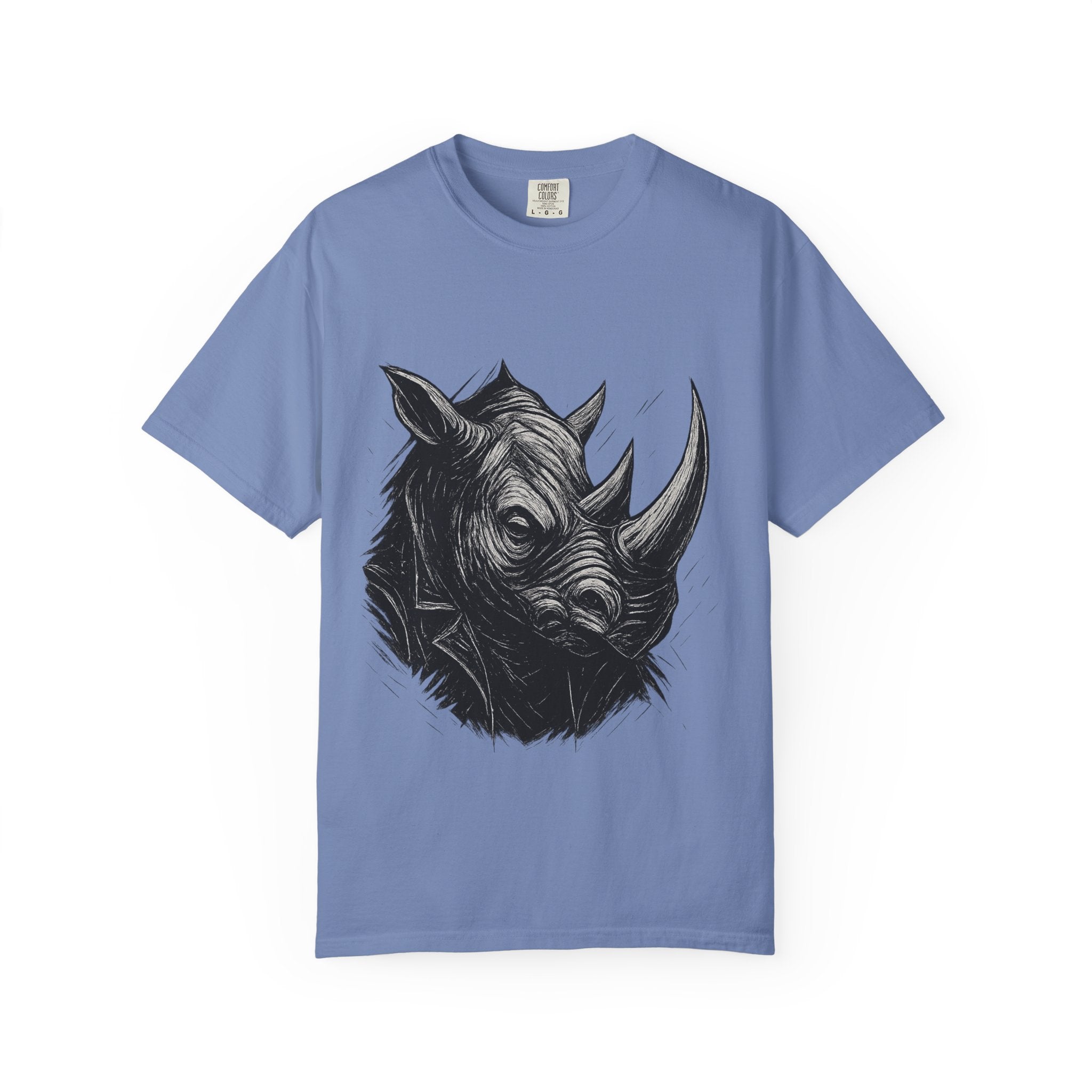 Grunge Rhino T-shirt, Punk Rhino Tee, Rhino Linocut Shirt, Rebel Rhinoceros Top, Edgy Animal Graphic Tee