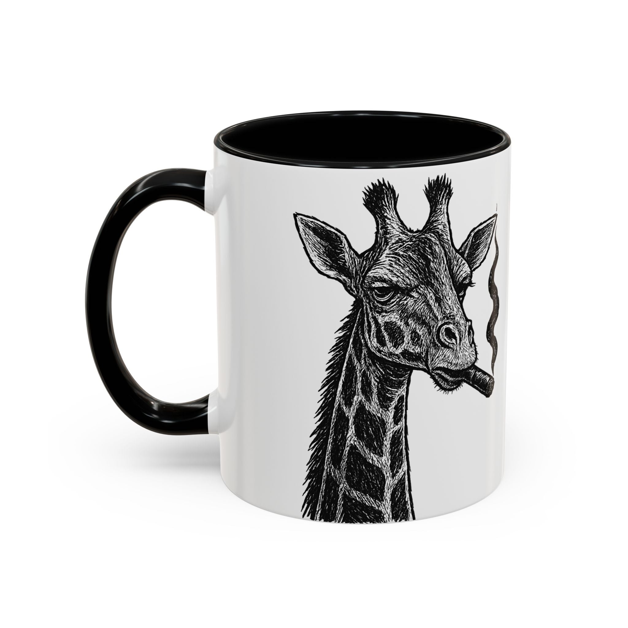 Grunge Punk Animal Mug | Giraffe & Rhino Linocut Art Coffee Cup, Edgy Black and White Illustration Gift