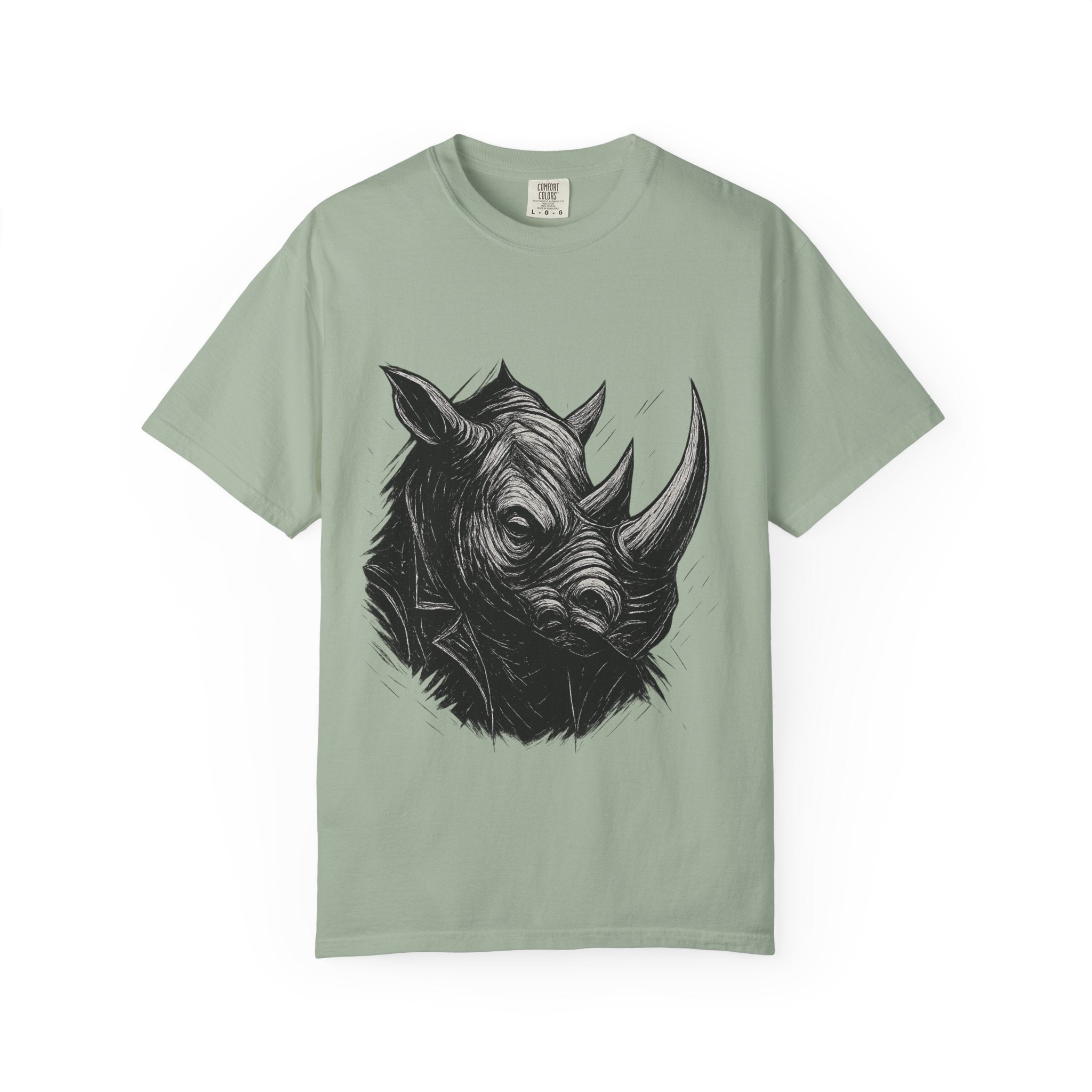 Grunge Rhino T-shirt, Punk Rhino Tee, Rhino Linocut Shirt, Rebel Rhinoceros Top, Edgy Animal Graphic Tee