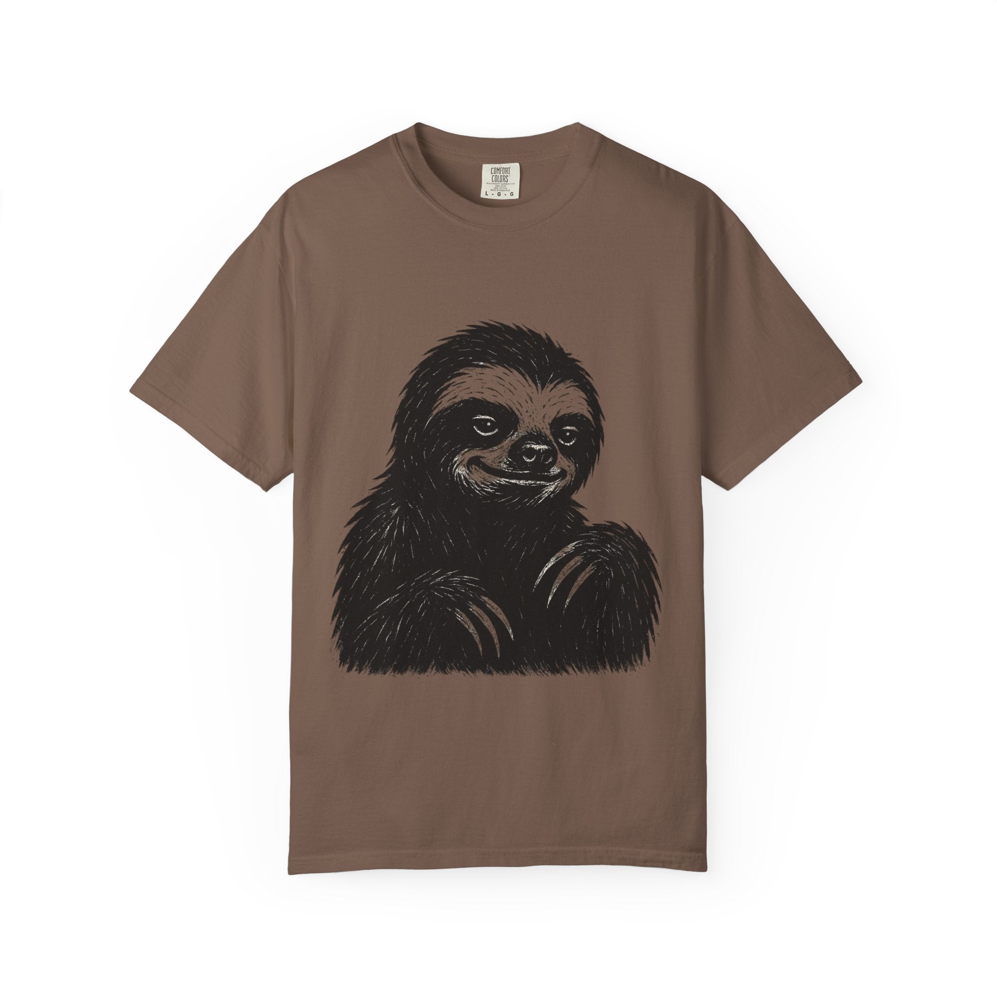 Sloth Linocut T-shirt, Grunge Style Tee, Rebel Sloth Graphic Shirt, Distressed Off-White Top, Bold Black Print, Handmade Illustration,