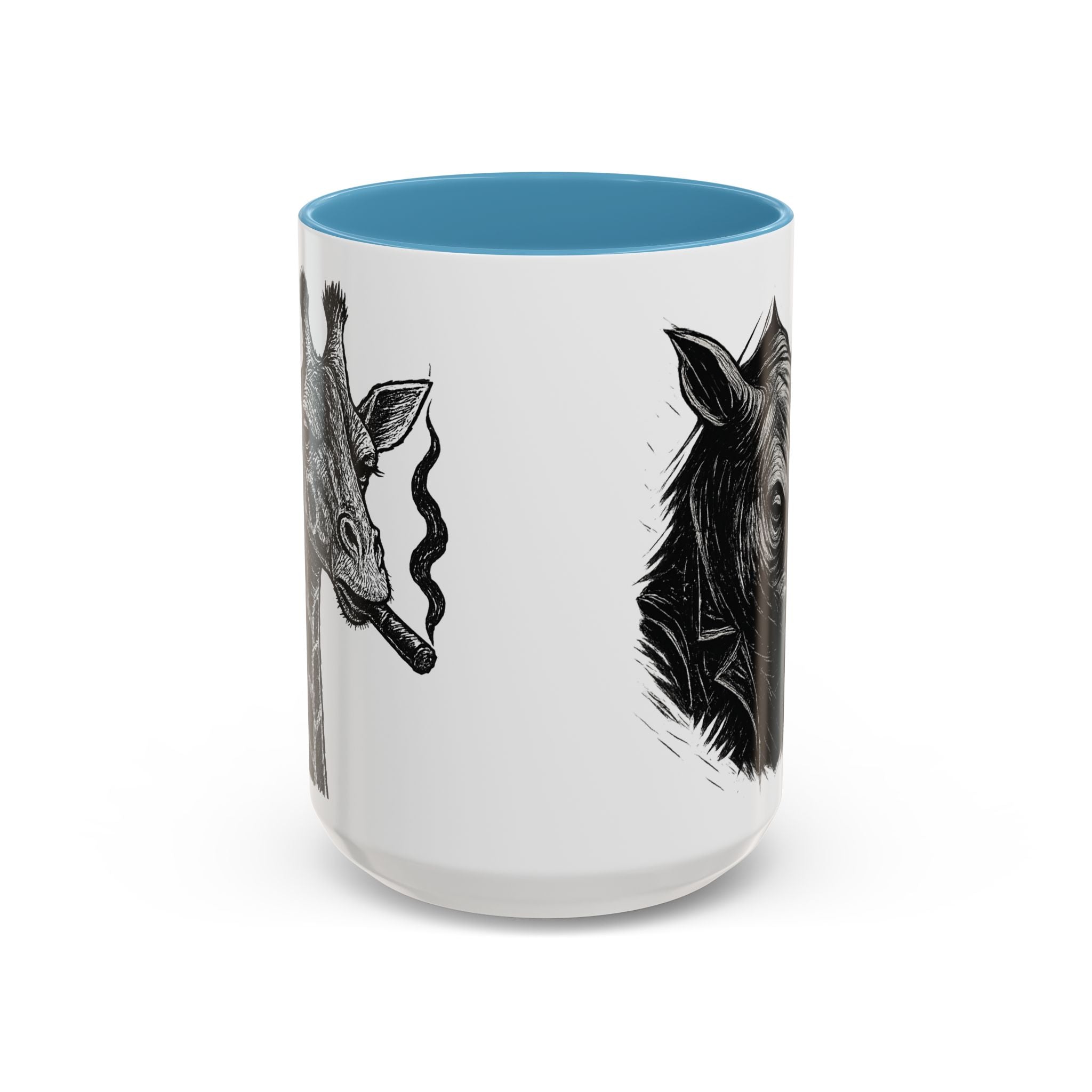 Grunge Punk Animal Mug | Giraffe & Rhino Linocut Art Coffee Cup, Edgy Black and White Illustration Gift