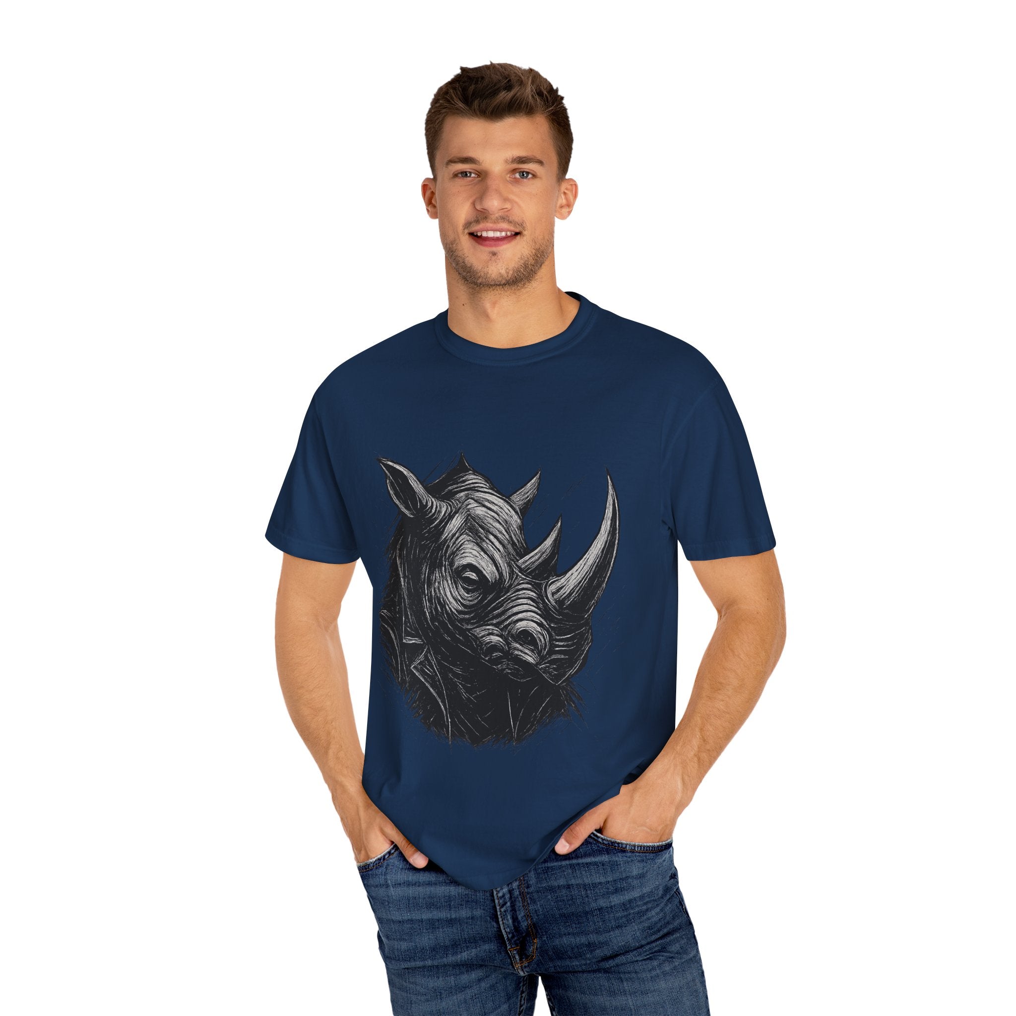 Grunge Rhino T-shirt, Punk Rhino Tee, Rhino Linocut Shirt, Rebel Rhinoceros Top, Edgy Animal Graphic Tee