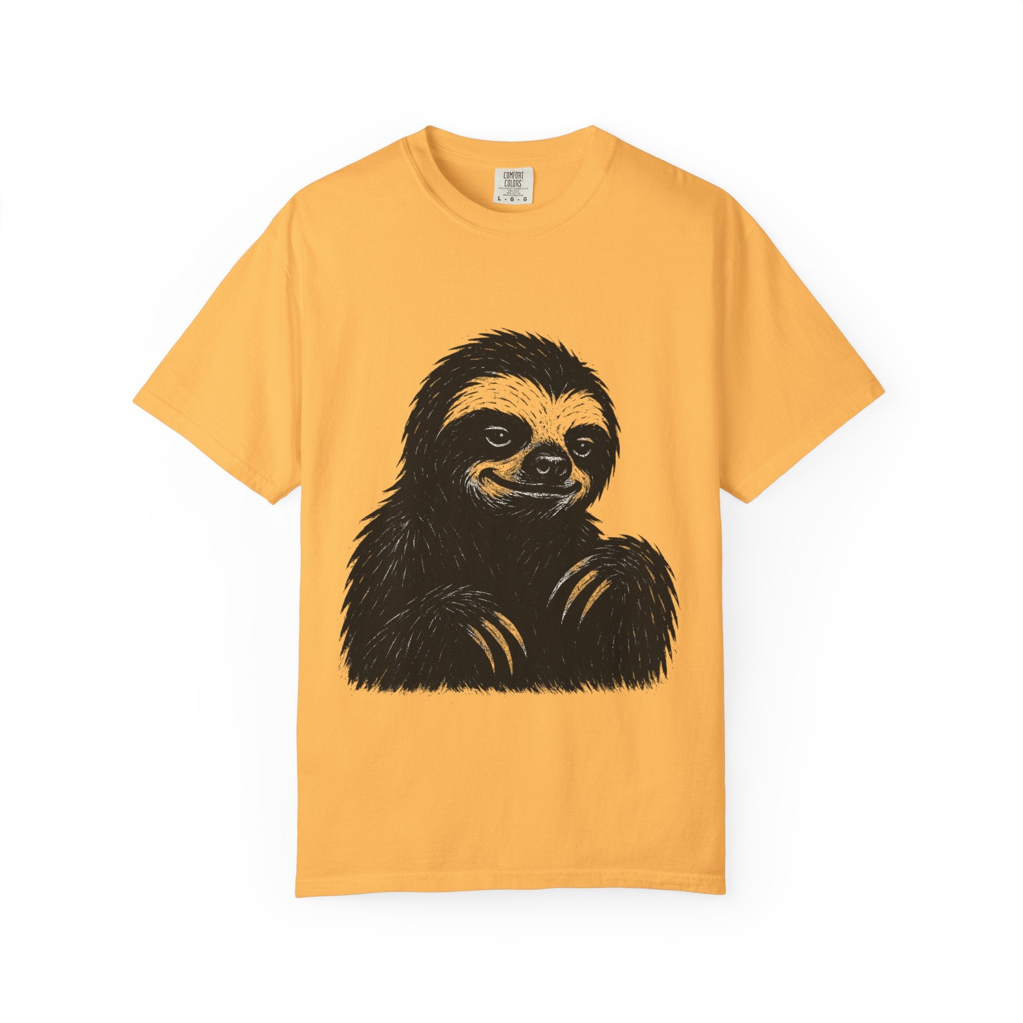 Sloth Linocut T-shirt, Grunge Style Tee, Rebel Sloth Graphic Shirt, Distressed Off-White Top, Bold Black Print, Handmade Illustration,