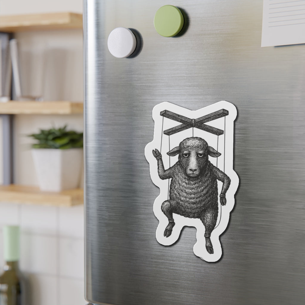 Die-Cut Magnets - Handmade Linocut Puppet Symbolizing Quiet Defiance, Raw Ink Texture, Uneven Shadows, Magnet Set for Fridge Art, Unique