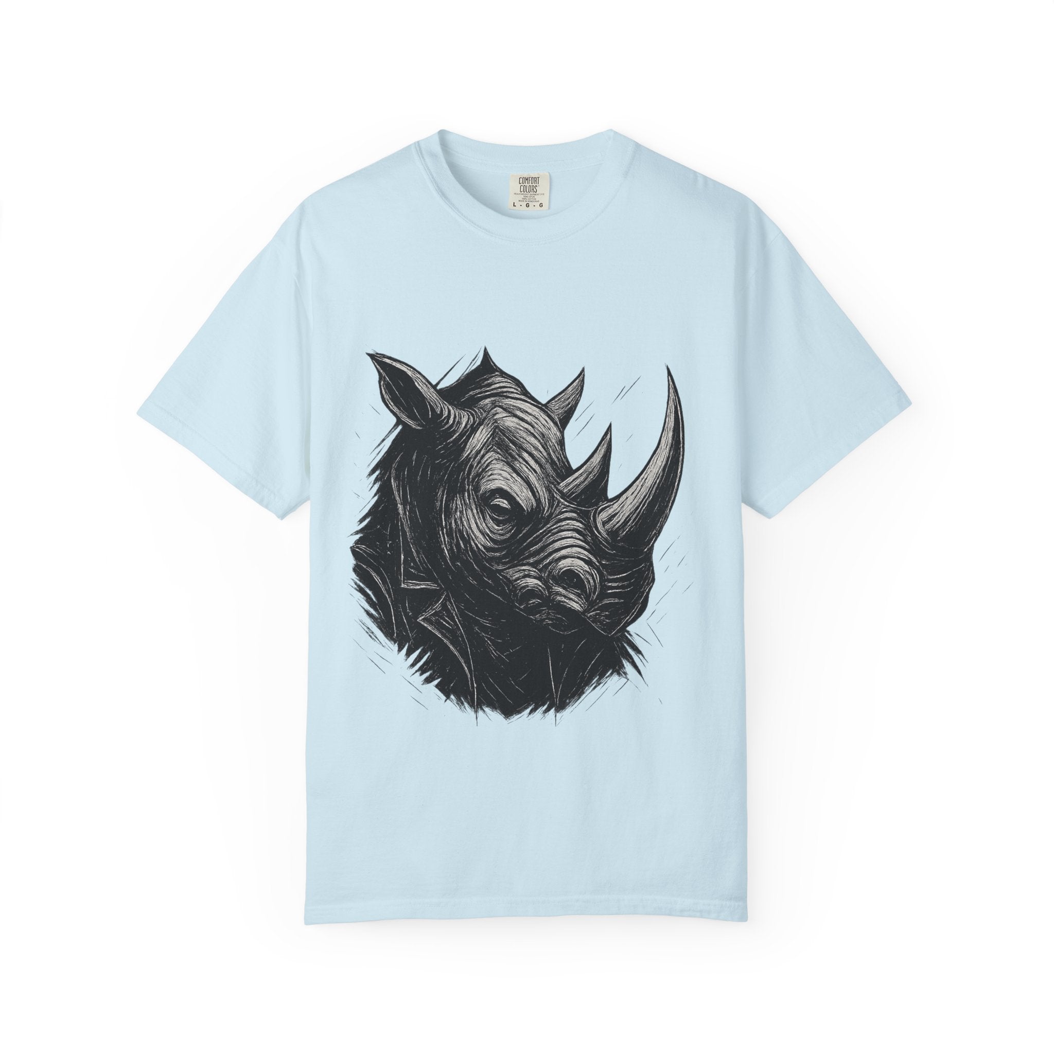 Grunge Rhino T-shirt, Punk Rhino Tee, Rhino Linocut Shirt, Rebel Rhinoceros Top, Edgy Animal Graphic Tee