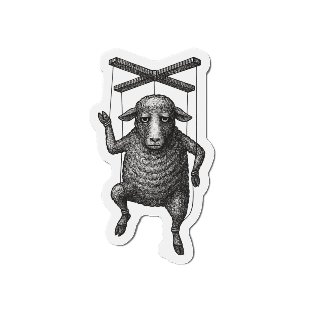 Die-Cut Magnets - Handmade Linocut Puppet Symbolizing Quiet Defiance, Raw Ink Texture, Uneven Shadows, Magnet Set for Fridge Art, Unique