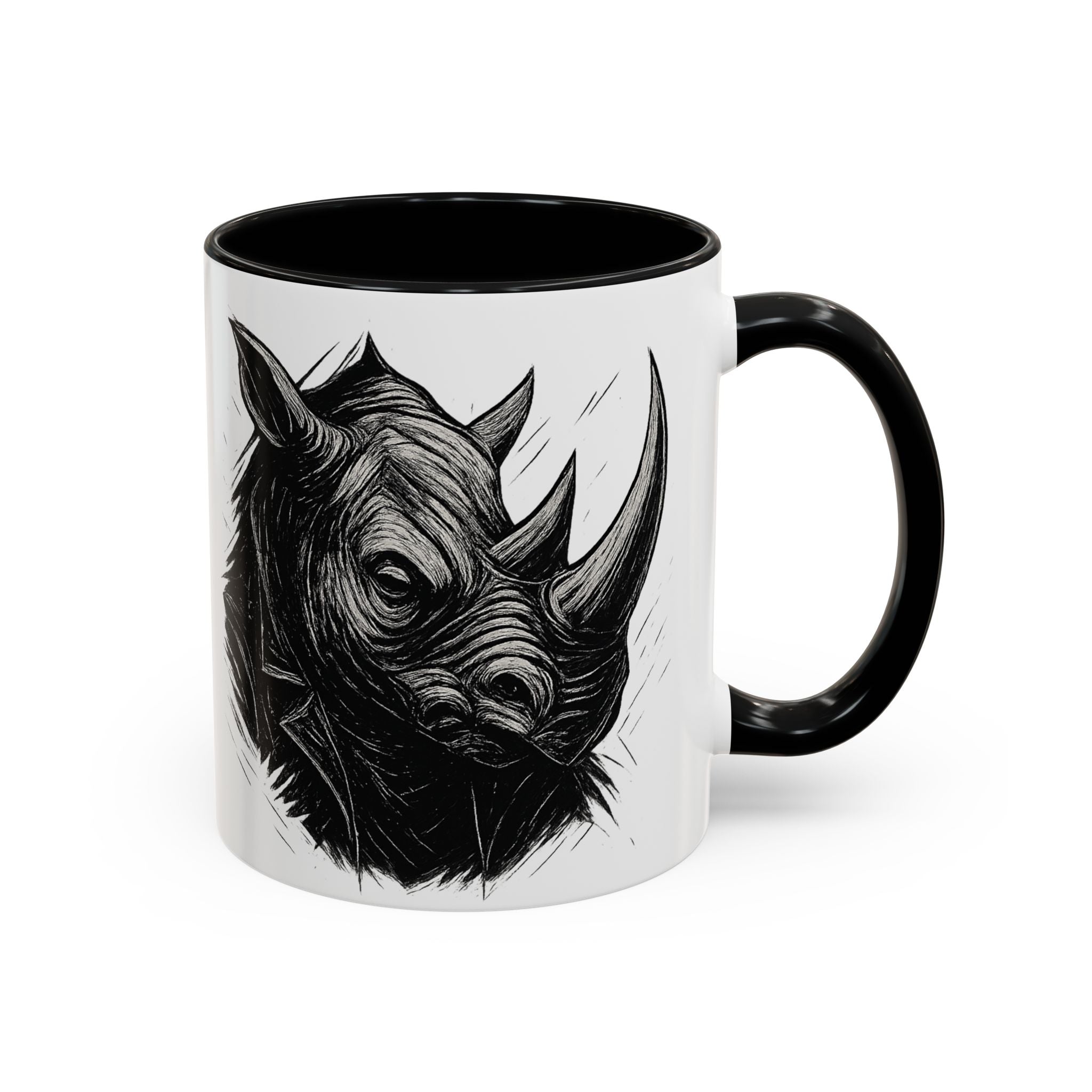Grunge Punk Animal Mug | Giraffe & Rhino Linocut Art Coffee Cup, Edgy Black and White Illustration Gift
