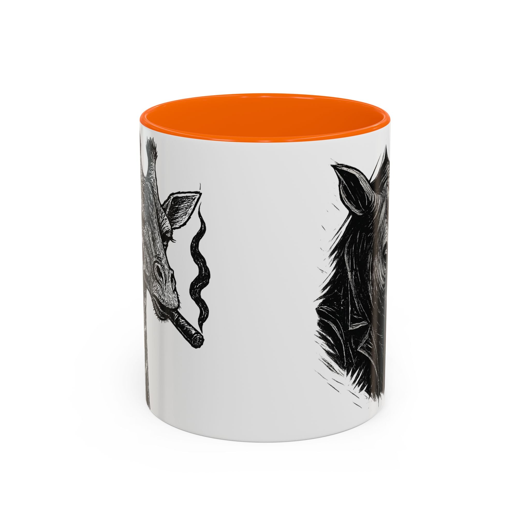 Grunge Punk Animal Mug | Giraffe & Rhino Linocut Art Coffee Cup, Edgy Black and White Illustration Gift