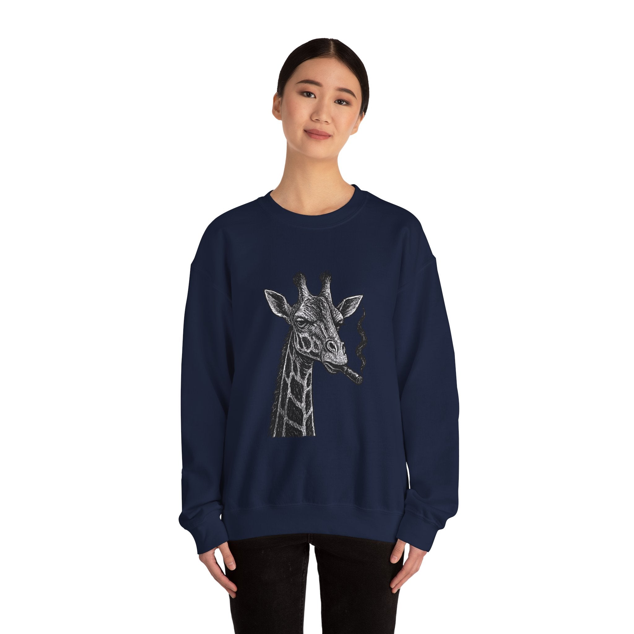 Cool Giraffe Smoking Sweatshirt, Trendy Animal Lover Gift, Unisex Crewneck, Chill Vibe, Casual Wear