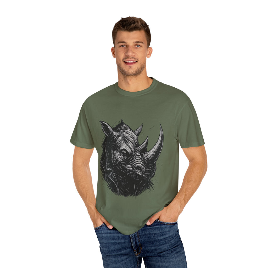 Grunge Rhino T-shirt, Punk Rhino Tee, Rhino Linocut Shirt, Rebel Rhinoceros Top, Edgy Animal Graphic Tee