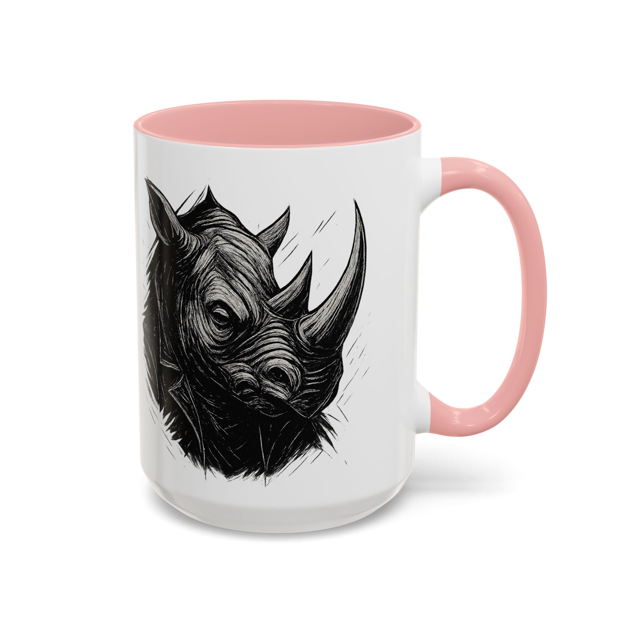 Grunge Punk Animal Mug | Giraffe & Rhino Linocut Art Coffee Cup, Edgy Black and White Illustration Gift