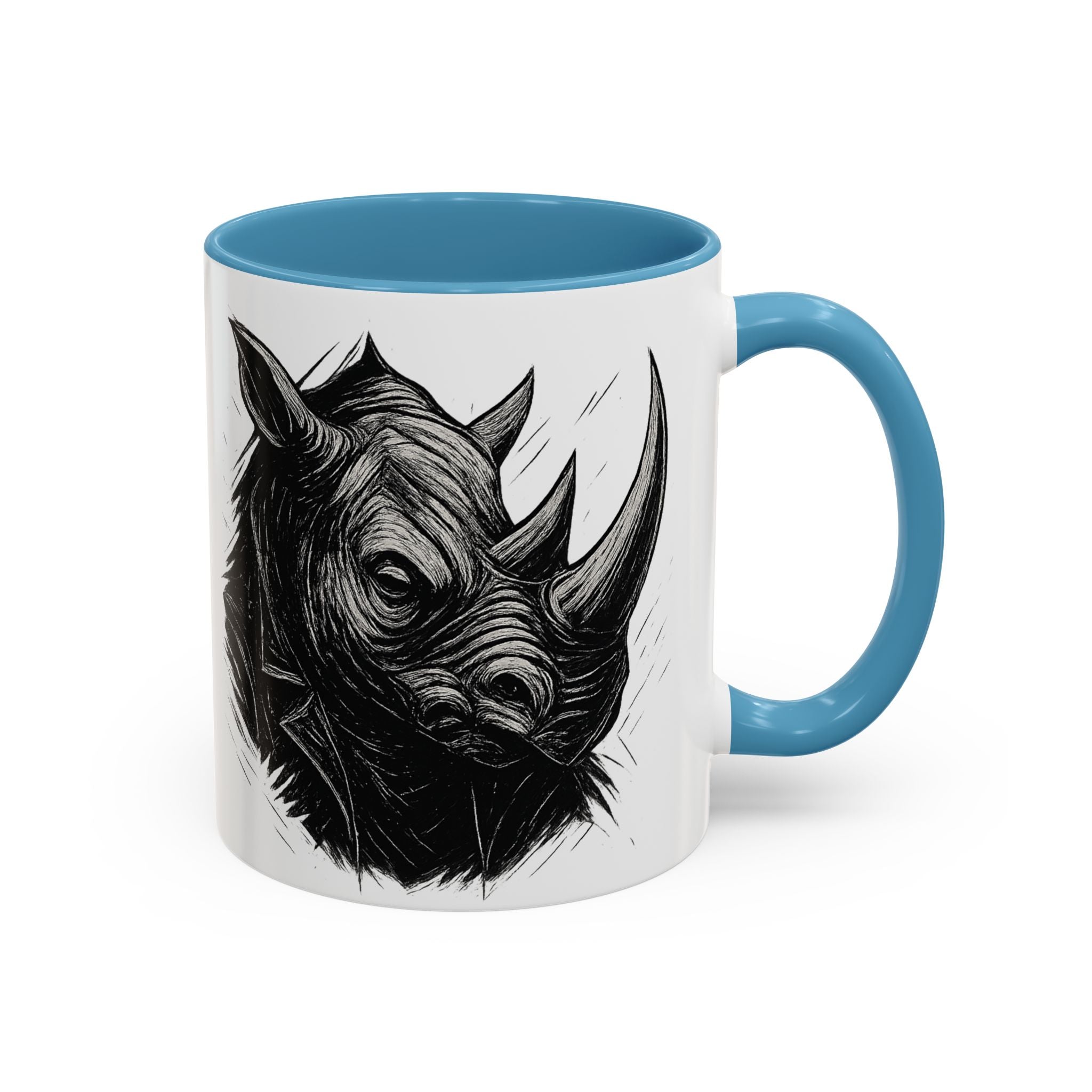 Grunge Punk Animal Mug | Giraffe & Rhino Linocut Art Coffee Cup, Edgy Black and White Illustration Gift