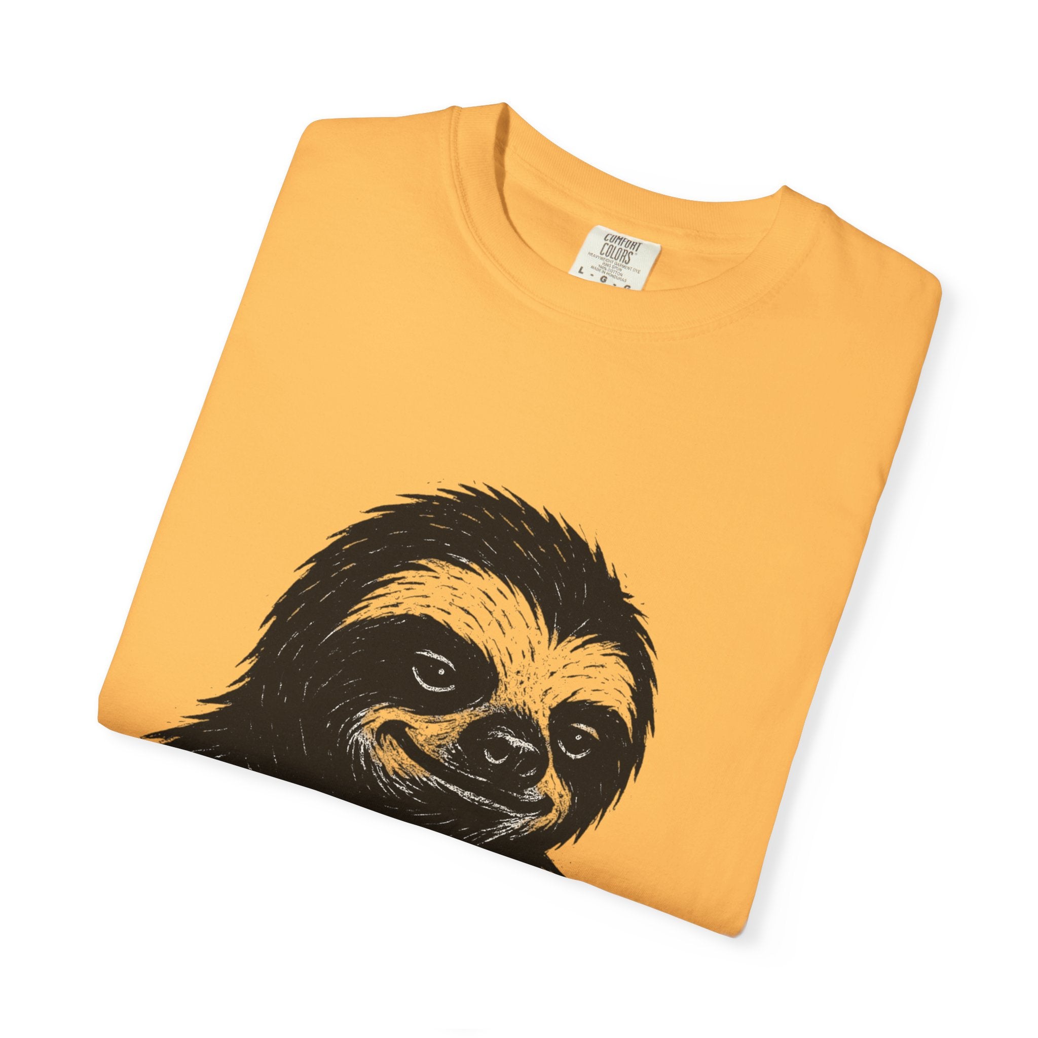 Sloth Linocut T-shirt, Grunge Style Tee, Rebel Sloth Graphic Shirt, Distressed Off-White Top, Bold Black Print, Handmade Illustration,