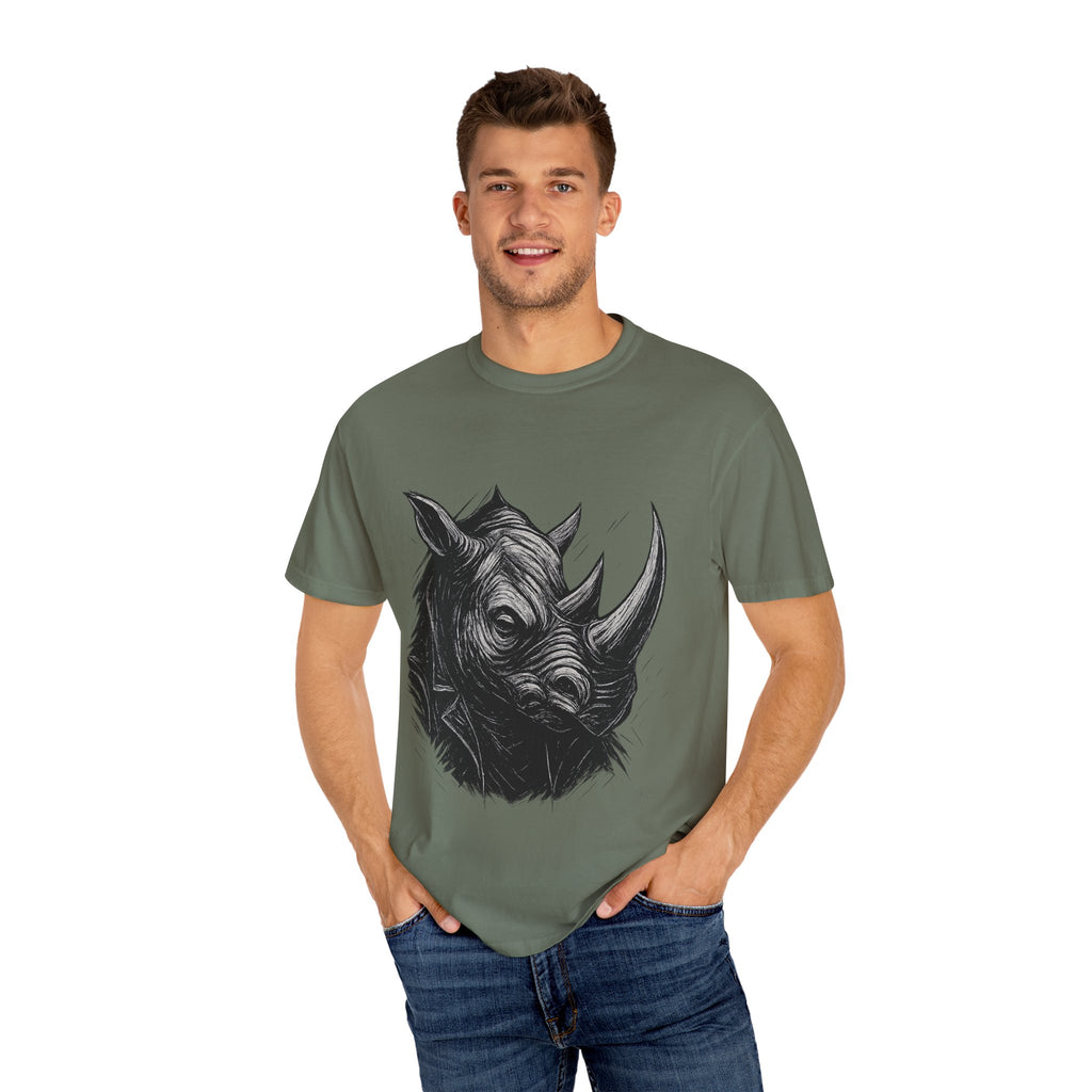 Grunge Rhino T-shirt, Punk Rhino Tee, Rhino Linocut Shirt, Rebel Rhinoceros Top, Edgy Animal Graphic Tee