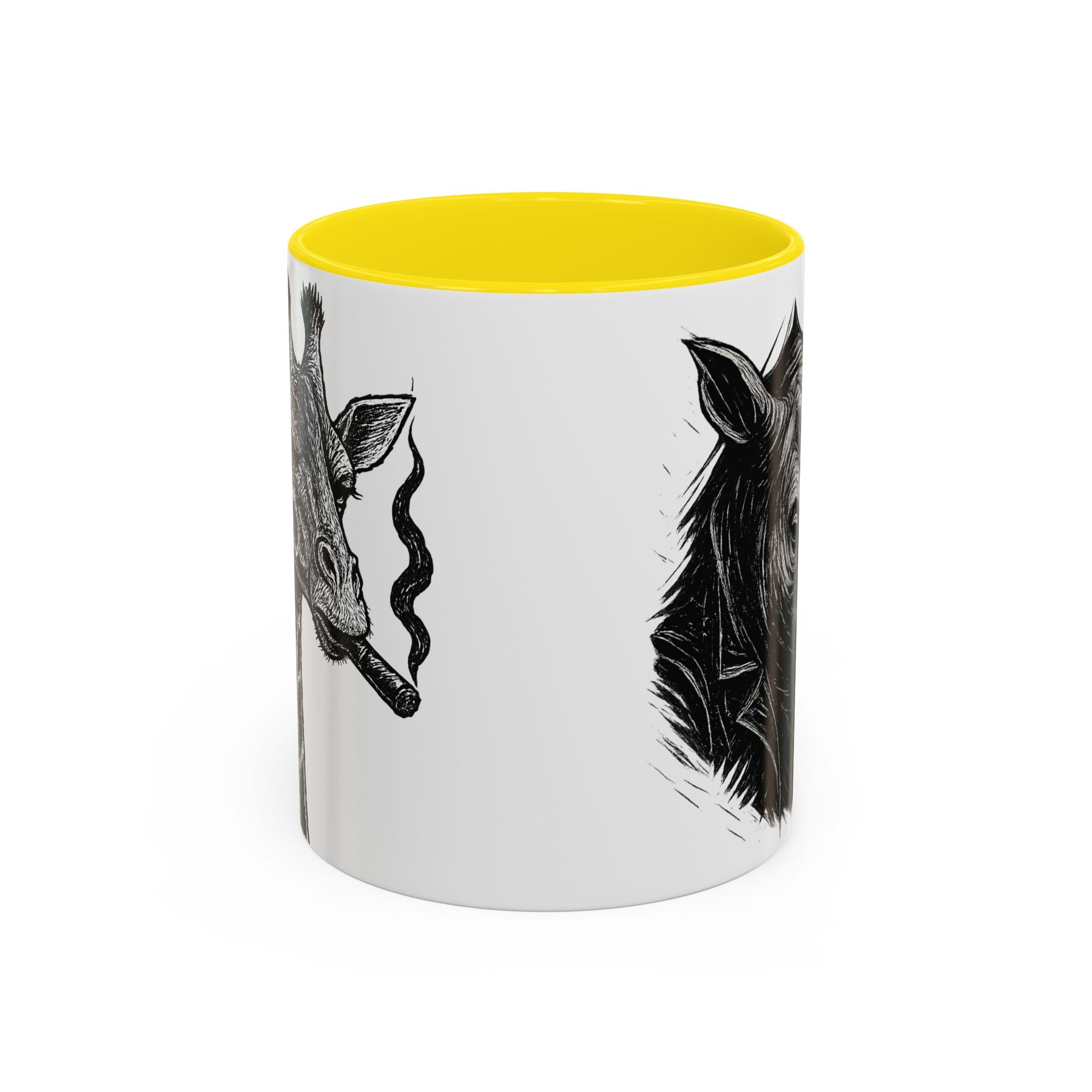 Grunge Punk Animal Mug | Giraffe & Rhino Linocut Art Coffee Cup, Edgy Black and White Illustration Gift