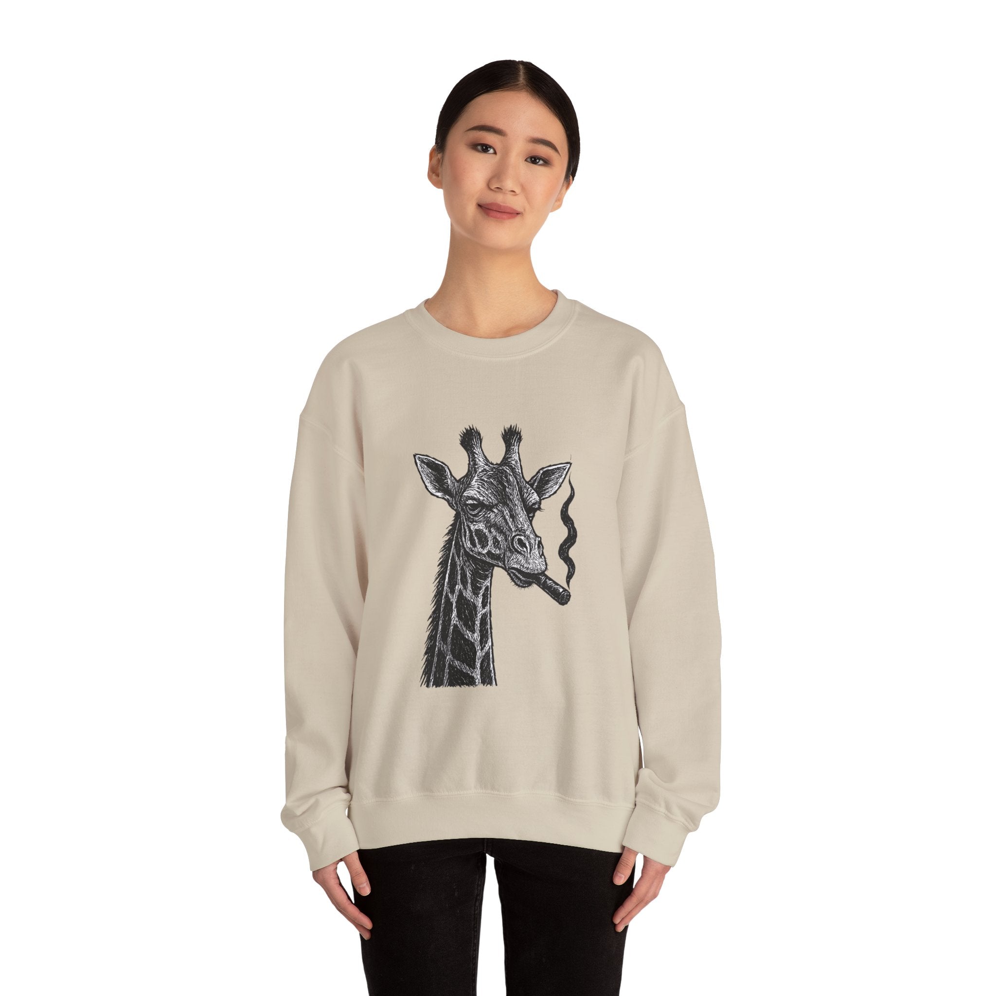 Cool Giraffe Smoking Sweatshirt, Trendy Animal Lover Gift, Unisex Crewneck, Chill Vibe, Casual Wear