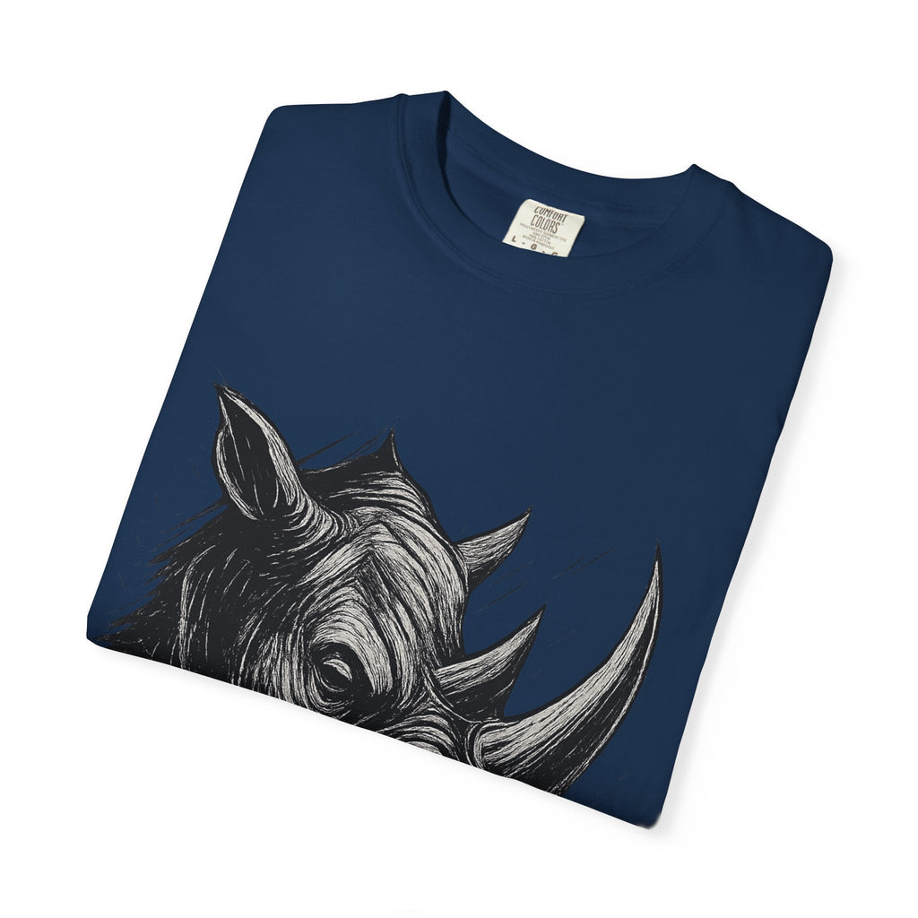 Grunge Rhino T-shirt, Punk Rhino Tee, Rhino Linocut Shirt, Rebel Rhinoceros Top, Edgy Animal Graphic Tee