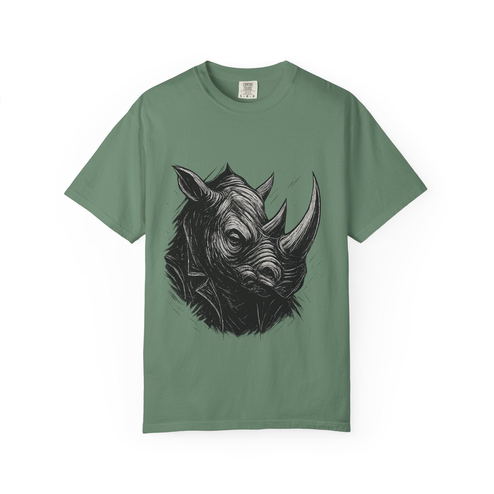 Grunge Rhino T-shirt, Punk Rhino Tee, Rhino Linocut Shirt, Rebel Rhinoceros Top, Edgy Animal Graphic Tee