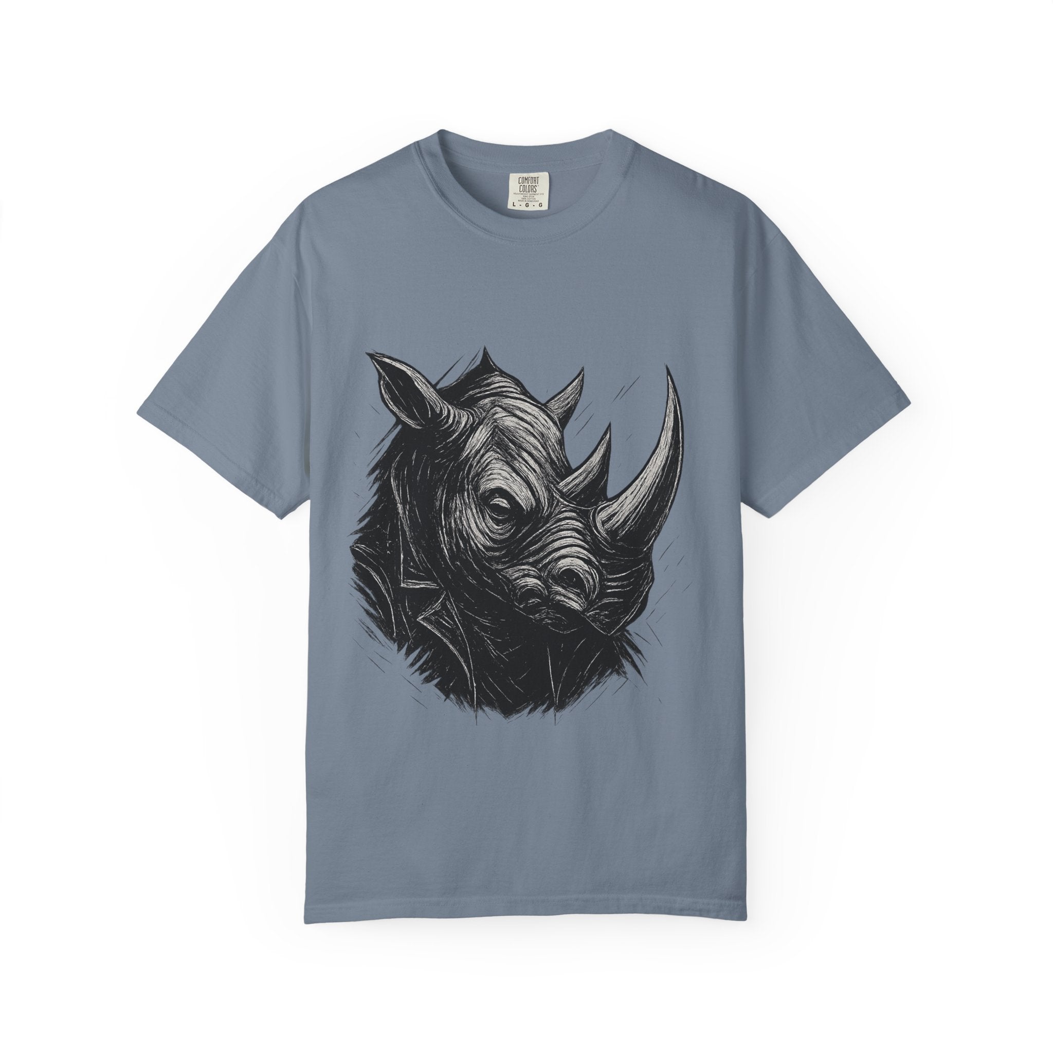 Grunge Rhino T-shirt, Punk Rhino Tee, Rhino Linocut Shirt, Rebel Rhinoceros Top, Edgy Animal Graphic Tee