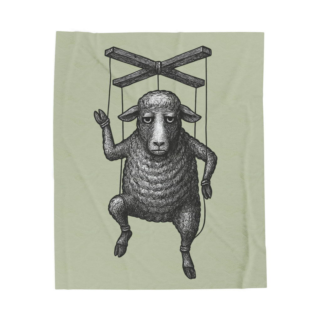 Velveteen Plush Blanket, Sheep Linocut Design Throw, Cozy Fleece Bedspread, Self-Awareness Symbol Bedding, Rebellion Quilt Cover, Handmade