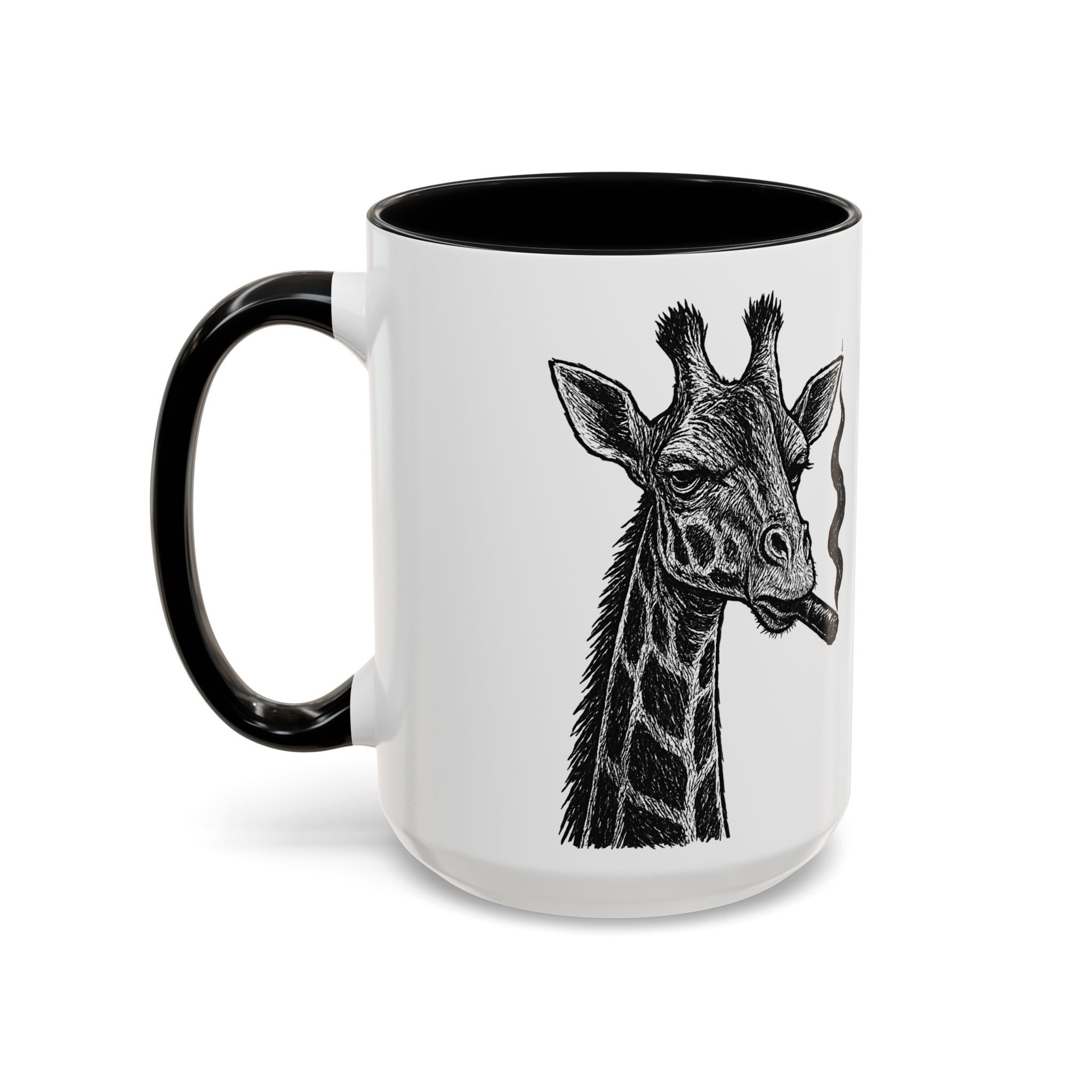 Grunge Punk Animal Mug | Giraffe & Rhino Linocut Art Coffee Cup, Edgy Black and White Illustration Gift