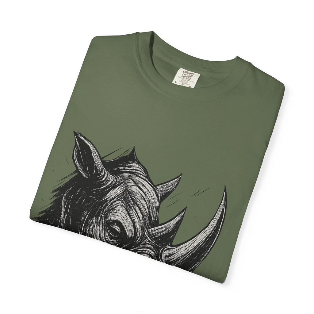 Grunge Rhino T-shirt, Punk Rhino Tee, Rhino Linocut Shirt, Rebel Rhinoceros Top, Edgy Animal Graphic Tee