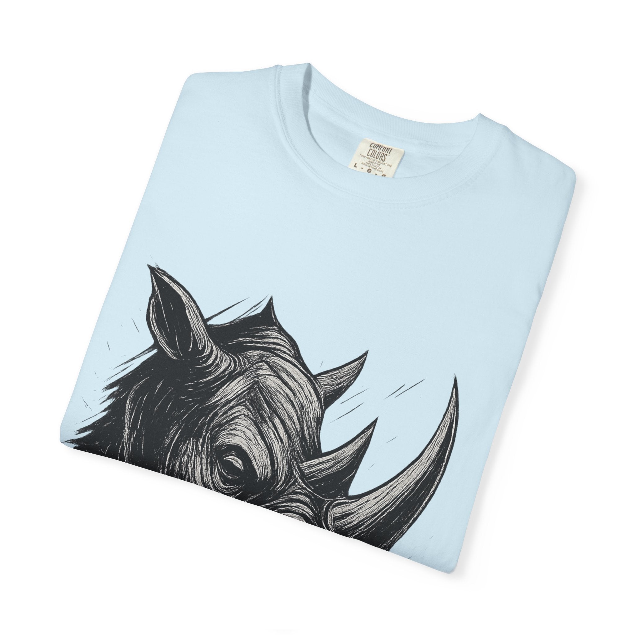 Grunge Rhino T-shirt, Punk Rhino Tee, Rhino Linocut Shirt, Rebel Rhinoceros Top, Edgy Animal Graphic Tee