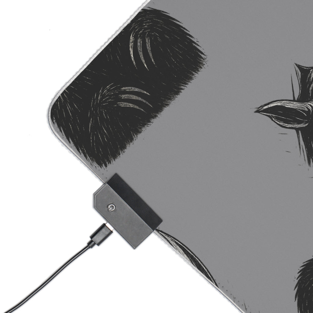 LED Gaming Mouse Pad with Unique Creature Design, Rhino and Sloth Illustrations, Punk Style Desk Mat for Gamers, Birthday Gift, Gaming