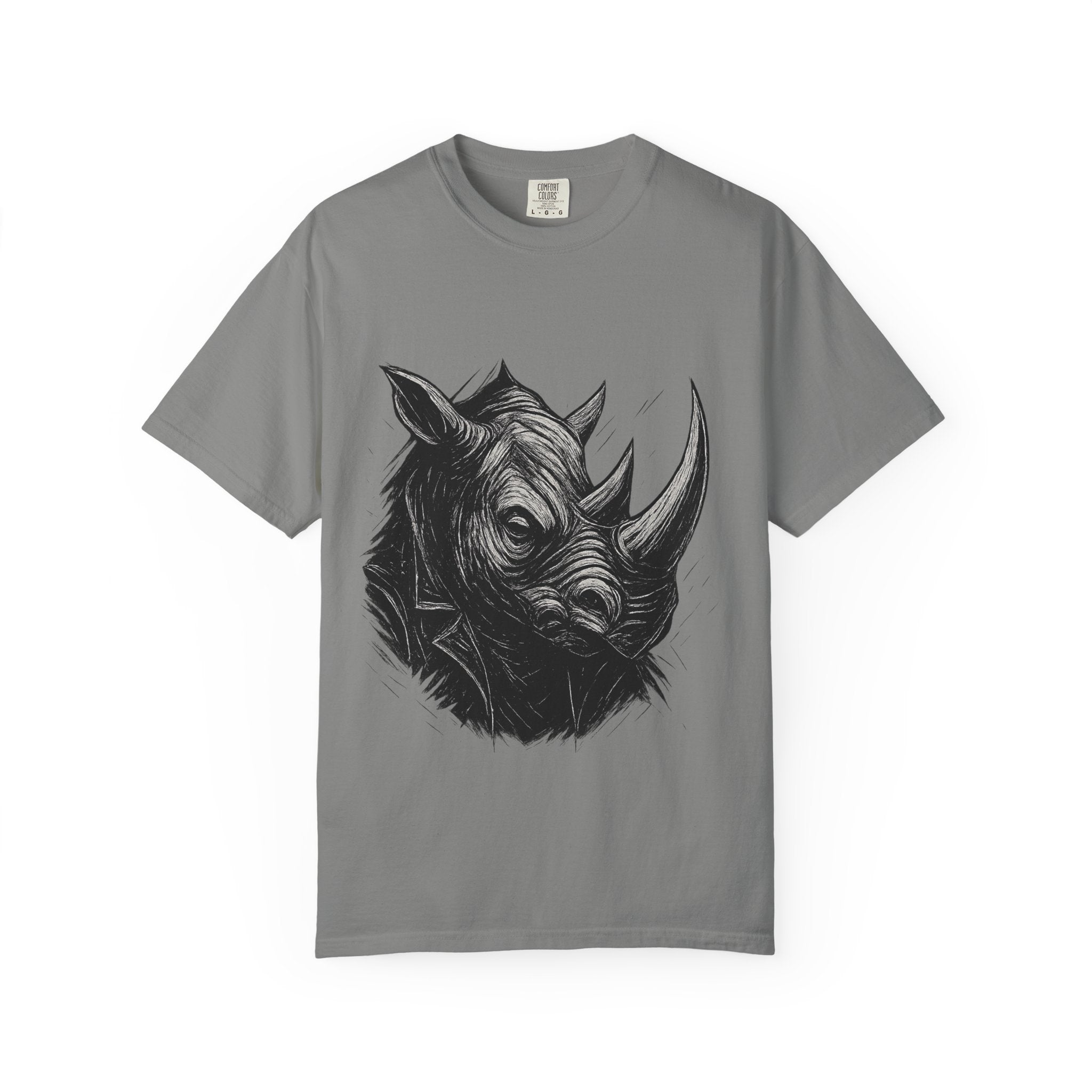 Grunge Rhino T-shirt, Punk Rhino Tee, Rhino Linocut Shirt, Rebel Rhinoceros Top, Edgy Animal Graphic Tee
