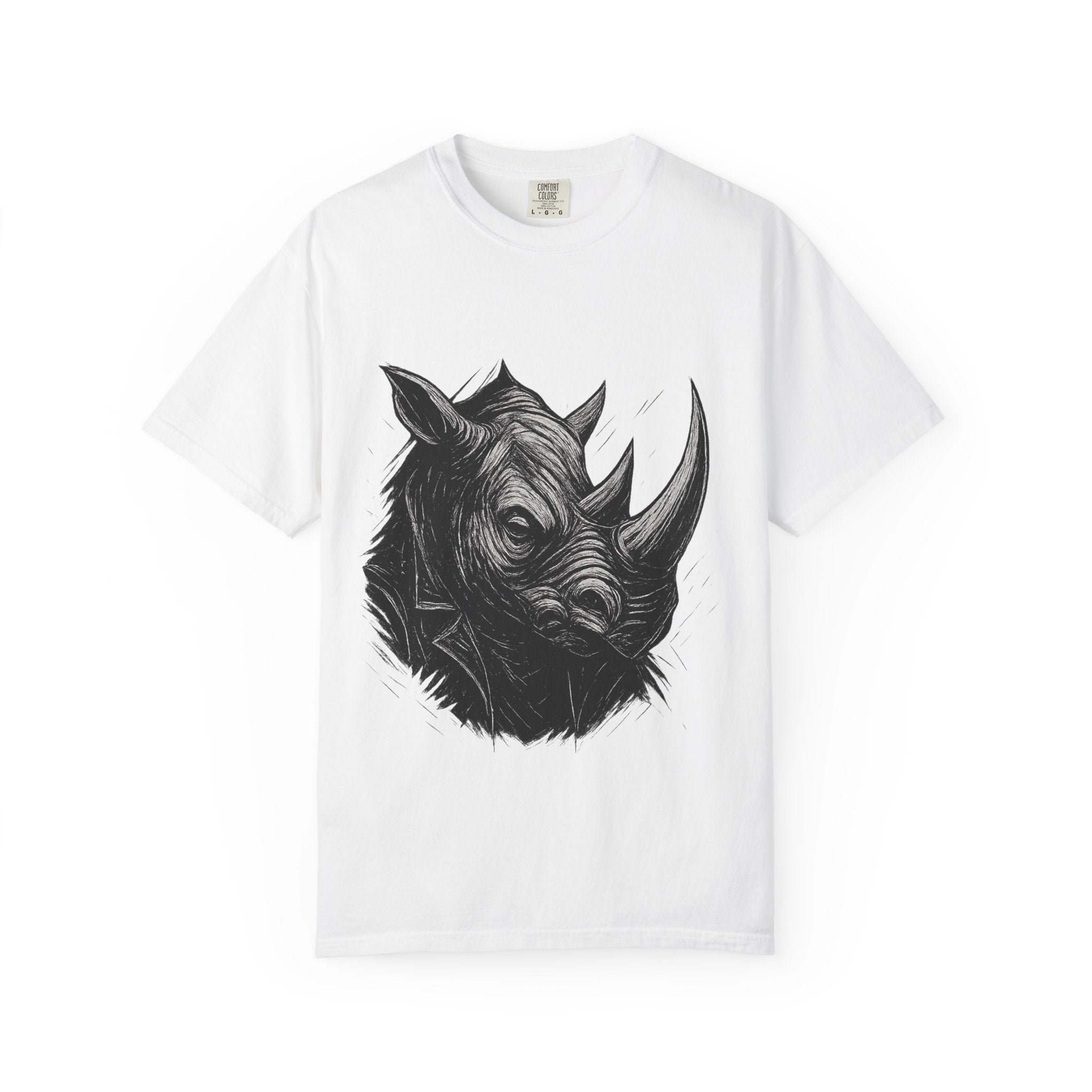 Grunge Rhino T-shirt, Punk Rhino Tee, Rhino Linocut Shirt, Rebel Rhinoceros Top, Edgy Animal Graphic Tee