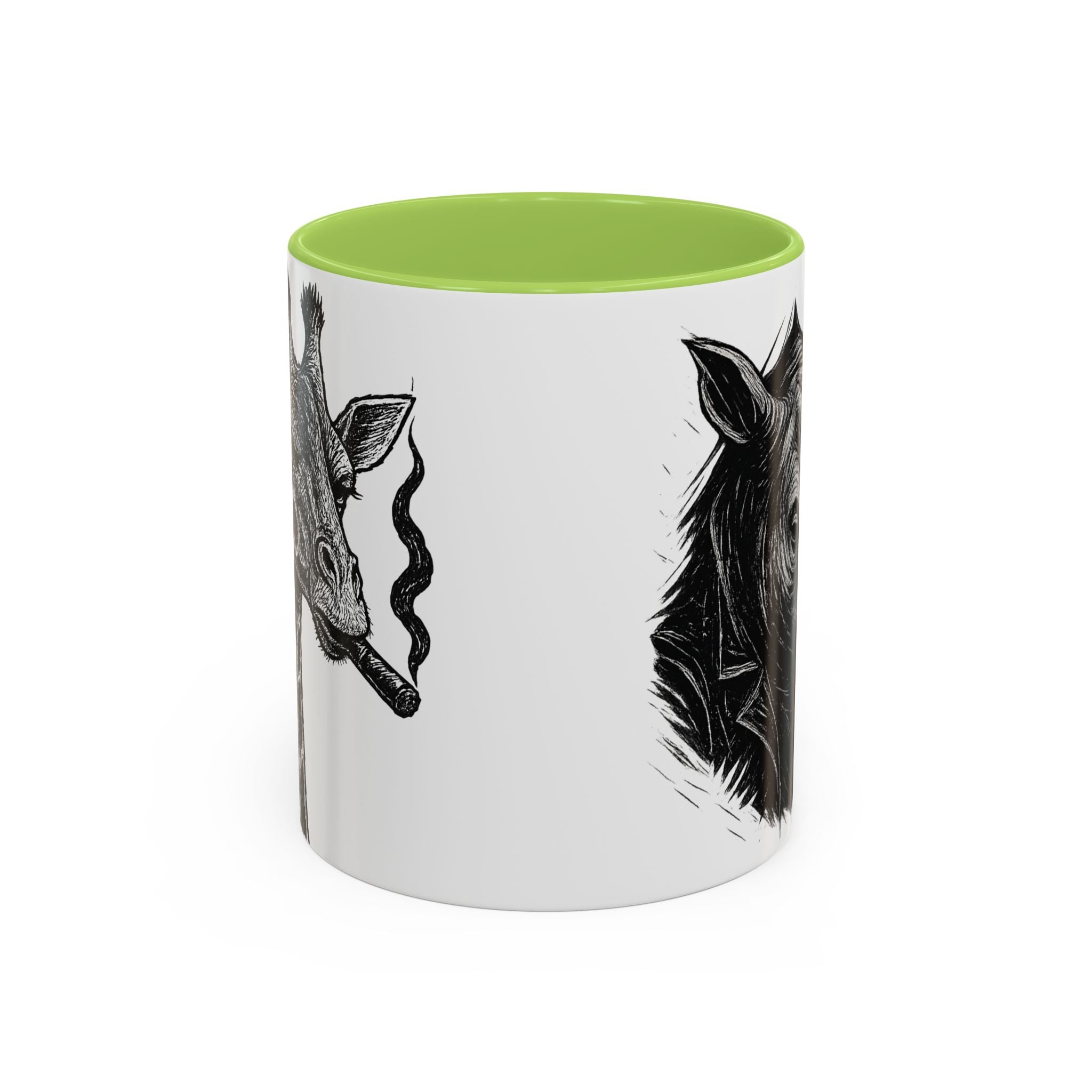 Grunge Punk Animal Mug | Giraffe & Rhino Linocut Art Coffee Cup, Edgy Black and White Illustration Gift