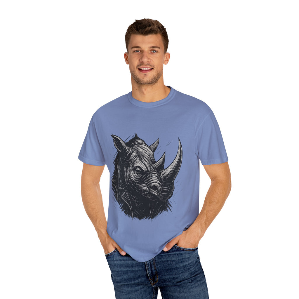 Grunge Rhino T-shirt, Punk Rhino Tee, Rhino Linocut Shirt, Rebel Rhinoceros Top, Edgy Animal Graphic Tee