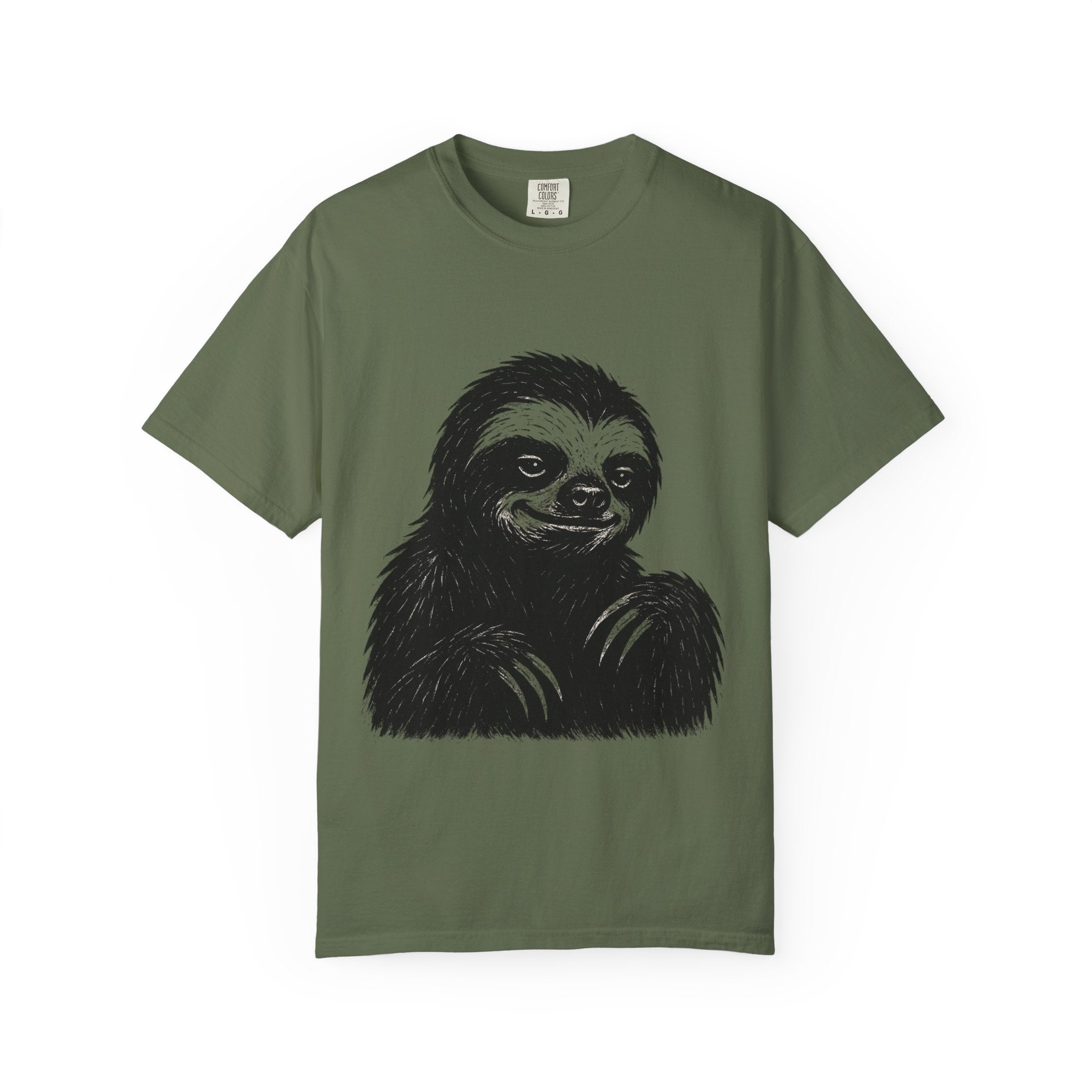 Sloth Linocut T-shirt, Grunge Style Tee, Rebel Sloth Graphic Shirt, Distressed Off-White Top, Bold Black Print, Handmade Illustration,