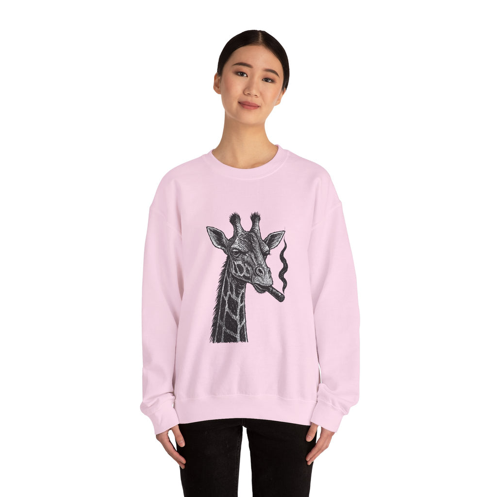 Cool Giraffe Smoking Sweatshirt, Trendy Animal Lover Gift, Unisex Crewneck, Chill Vibe, Casual Wear