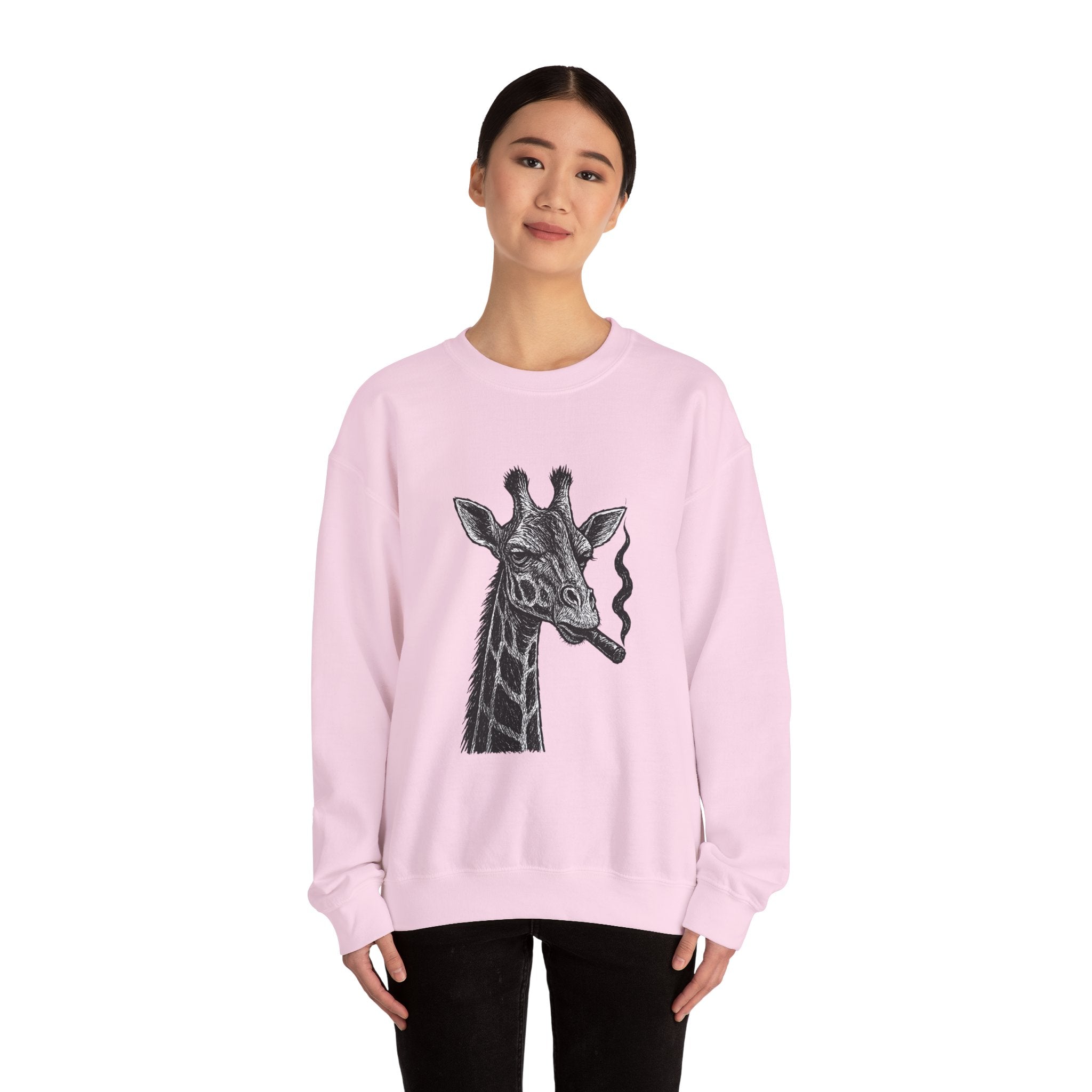 Cool Giraffe Smoking Sweatshirt, Trendy Animal Lover Gift, Unisex Crewneck, Chill Vibe, Casual Wear