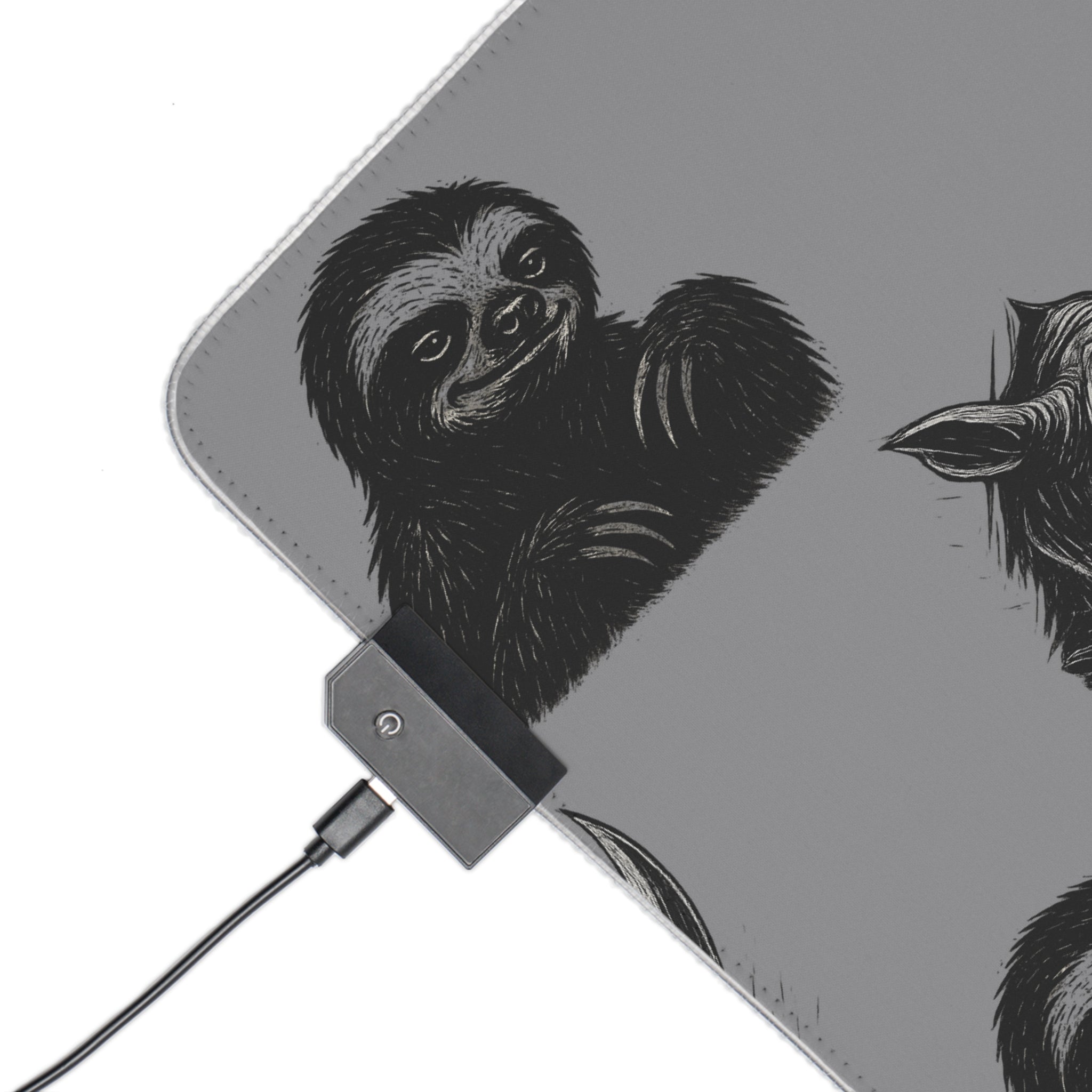 LED Gaming Mouse Pad with Unique Creature Design, Rhino and Sloth Illustrations, Punk Style Desk Mat for Gamers, Birthday Gift, Gaming