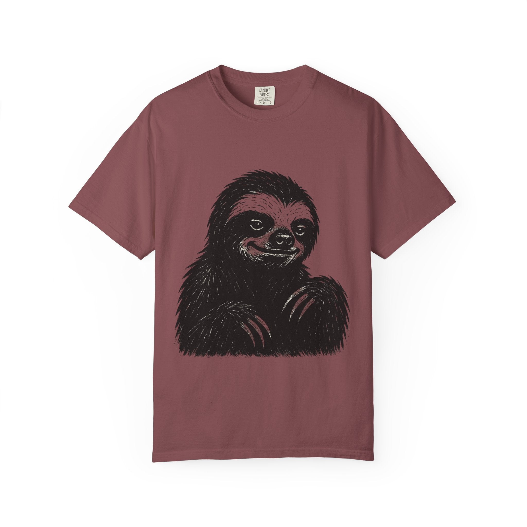Sloth Linocut T-shirt, Grunge Style Tee, Rebel Sloth Graphic Shirt, Distressed Off-White Top, Bold Black Print, Handmade Illustration,