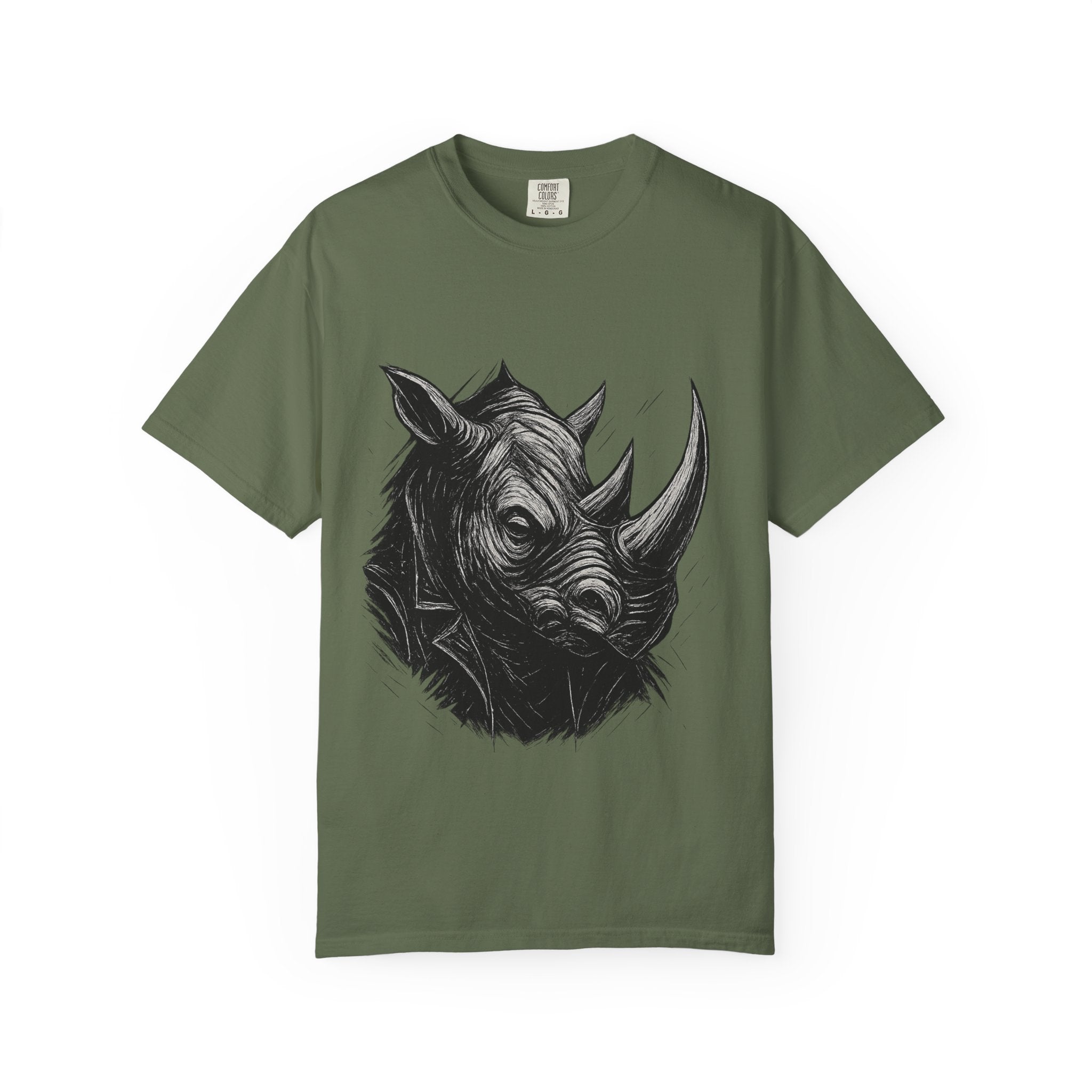 Grunge Rhino T-shirt, Punk Rhino Tee, Rhino Linocut Shirt, Rebel Rhinoceros Top, Edgy Animal Graphic Tee