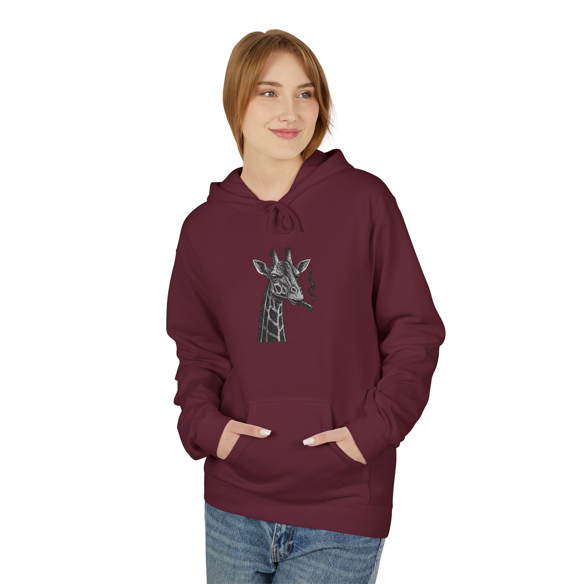 Giraffe Love Hoodie, Animal Enthusiasts Gift, Cozy Fleece Fall Fashion, Nature Lovers, Unique Grunge Style, Soft Sweatshirt,