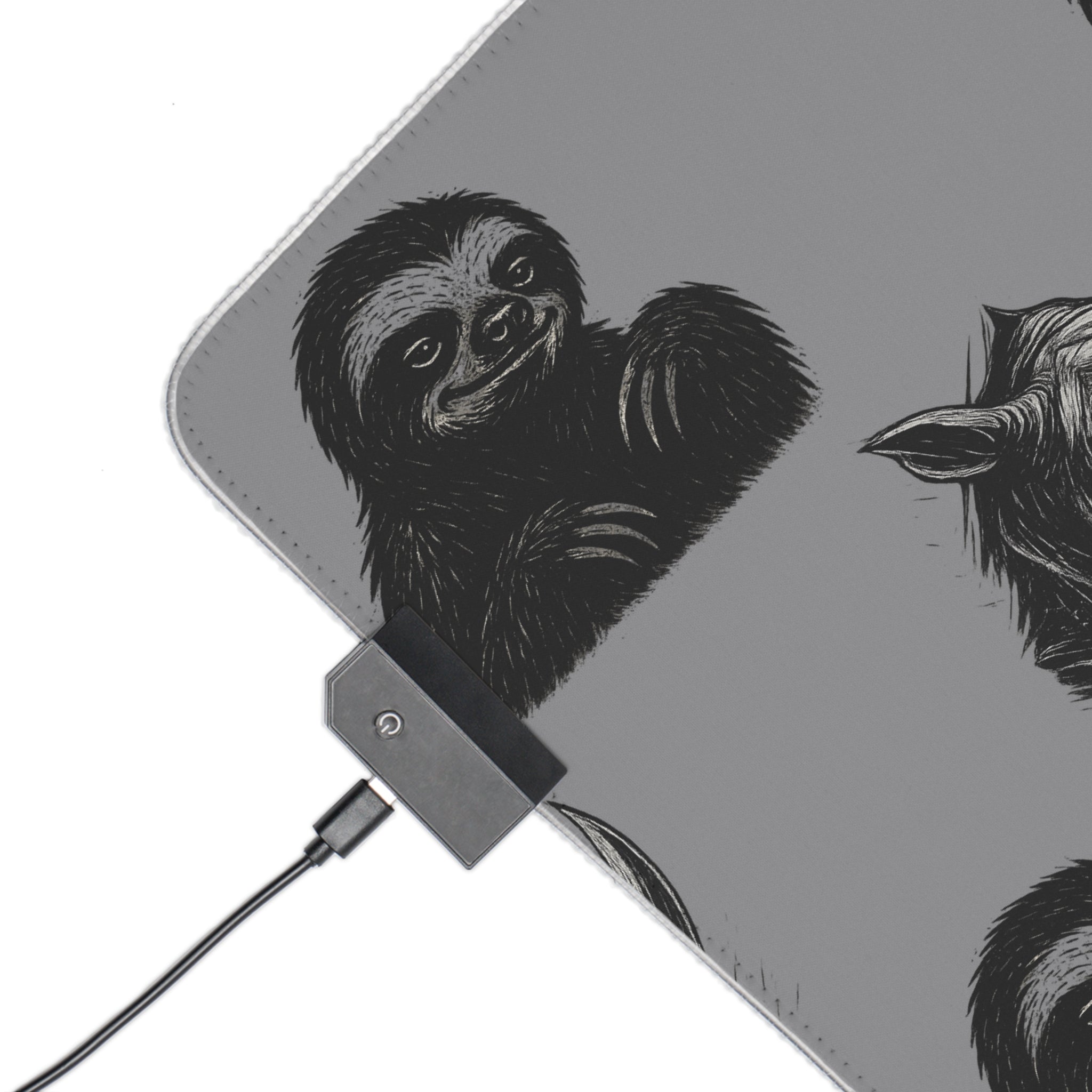 LED Gaming Mouse Pad with Unique Creature Design, Rhino and Sloth Illustrations, Punk Style Desk Mat for Gamers, Birthday Gift, Gaming