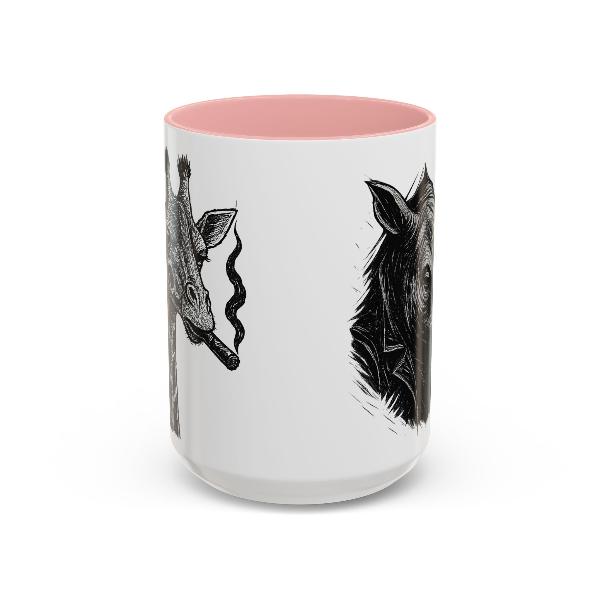 Grunge Punk Animal Mug | Giraffe & Rhino Linocut Art Coffee Cup, Edgy Black and White Illustration Gift