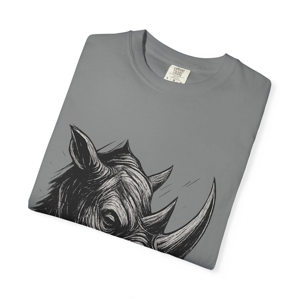 Grunge Rhino T-shirt, Punk Rhino Tee, Rhino Linocut Shirt, Rebel Rhinoceros Top, Edgy Animal Graphic Tee