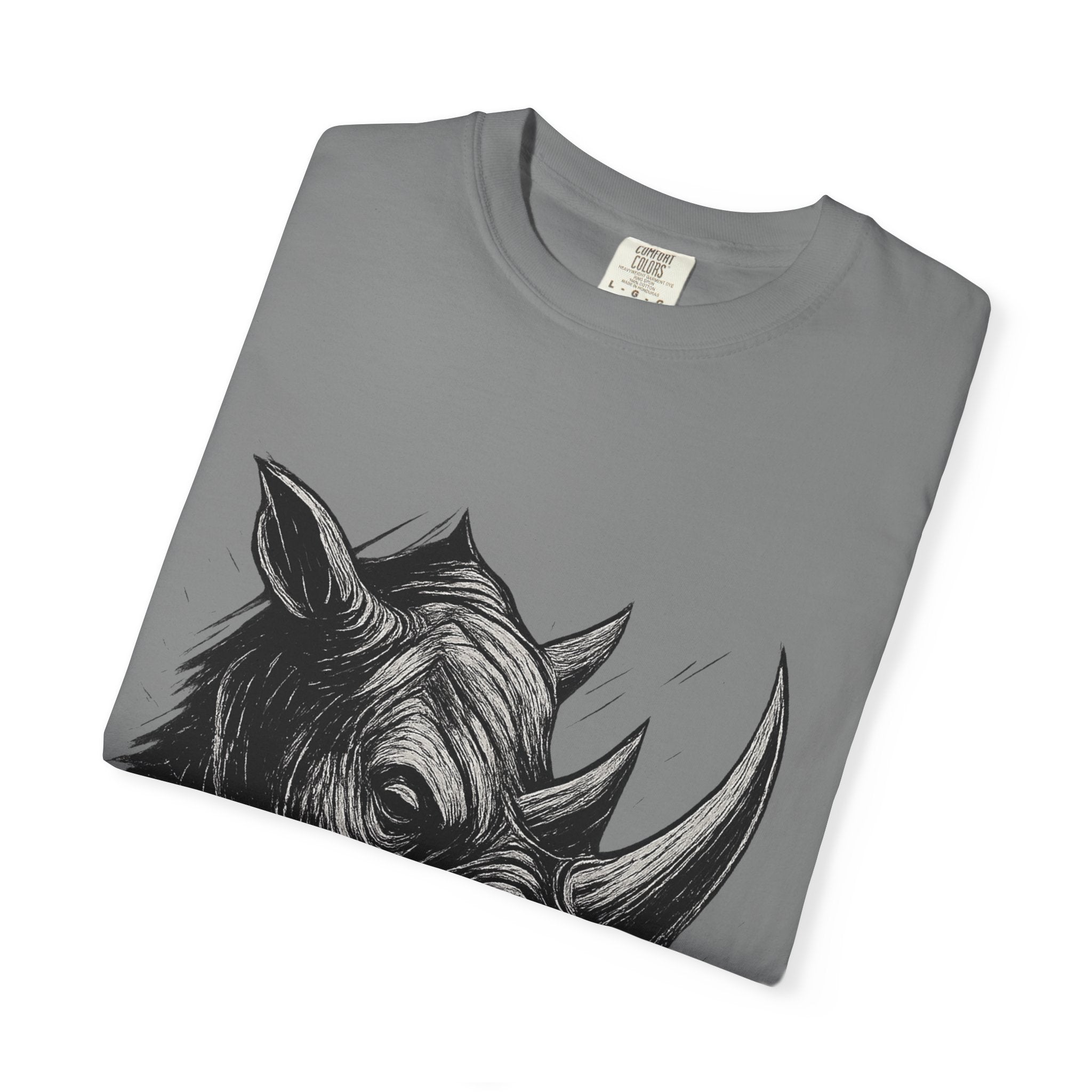 Grunge Rhino T-shirt, Punk Rhino Tee, Rhino Linocut Shirt, Rebel Rhinoceros Top, Edgy Animal Graphic Tee