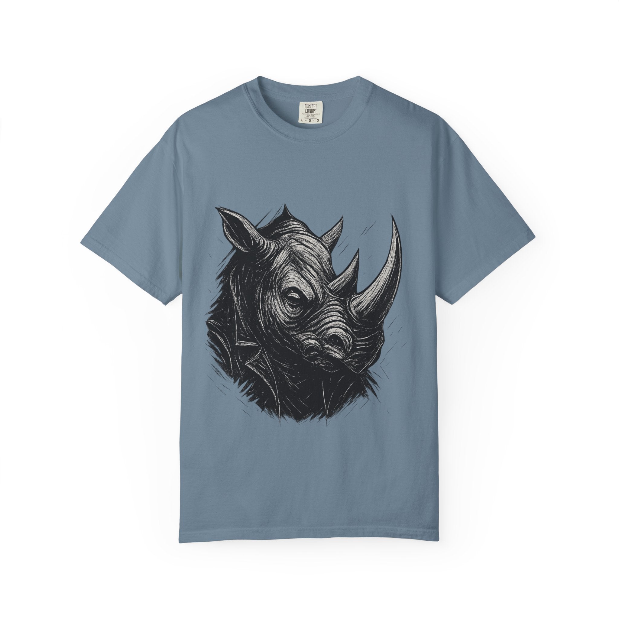 Grunge Rhino T-shirt, Punk Rhino Tee, Rhino Linocut Shirt, Rebel Rhinoceros Top, Edgy Animal Graphic Tee