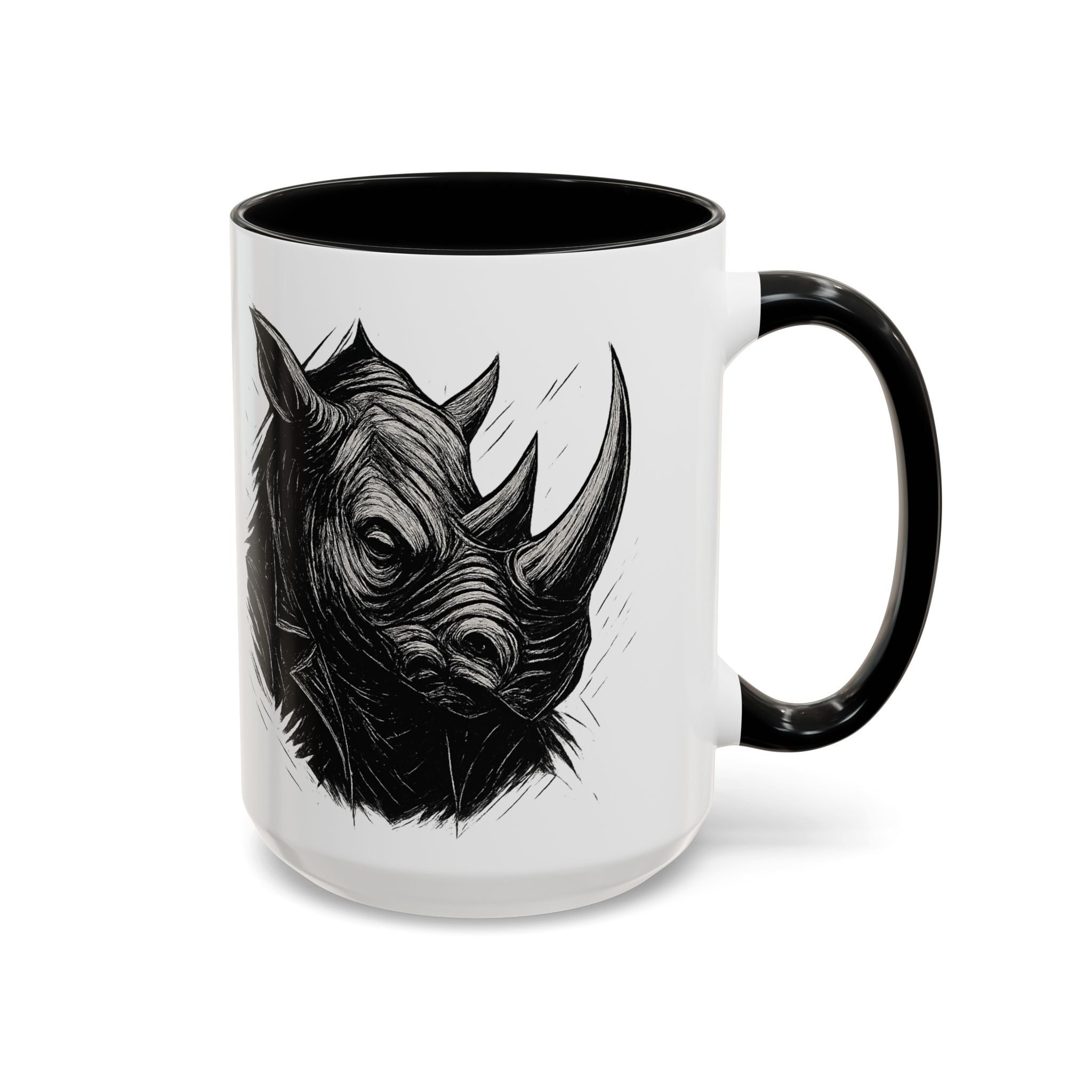 Grunge Punk Animal Mug | Giraffe & Rhino Linocut Art Coffee Cup, Edgy Black and White Illustration Gift
